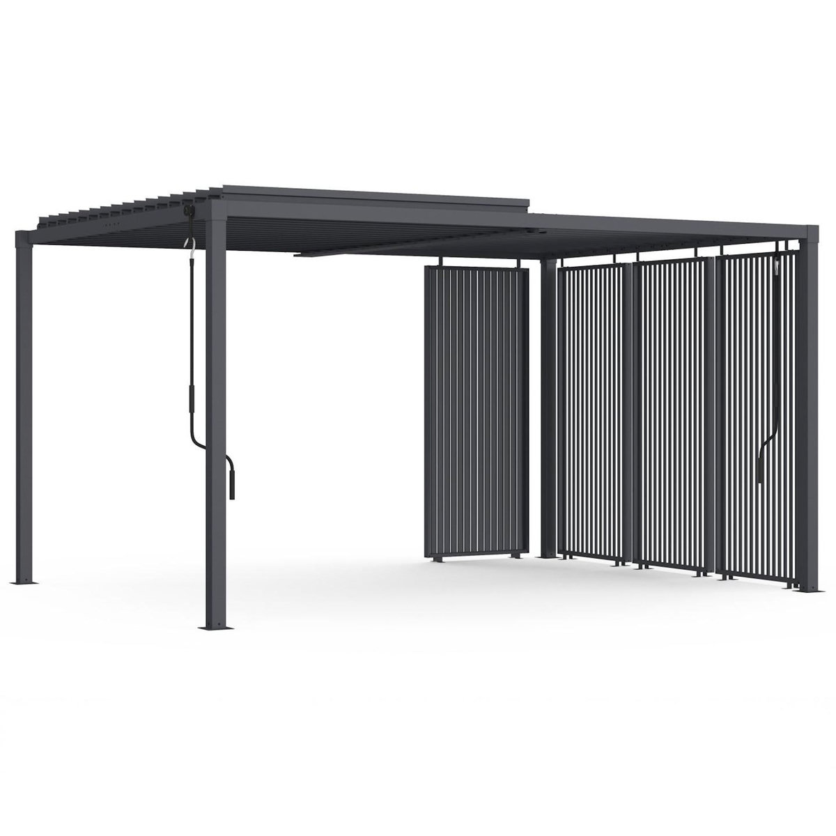 ID MARKET Pergola bioclimatique lames orientables acier 3x4 M avec persiennes verticales gris anthracite