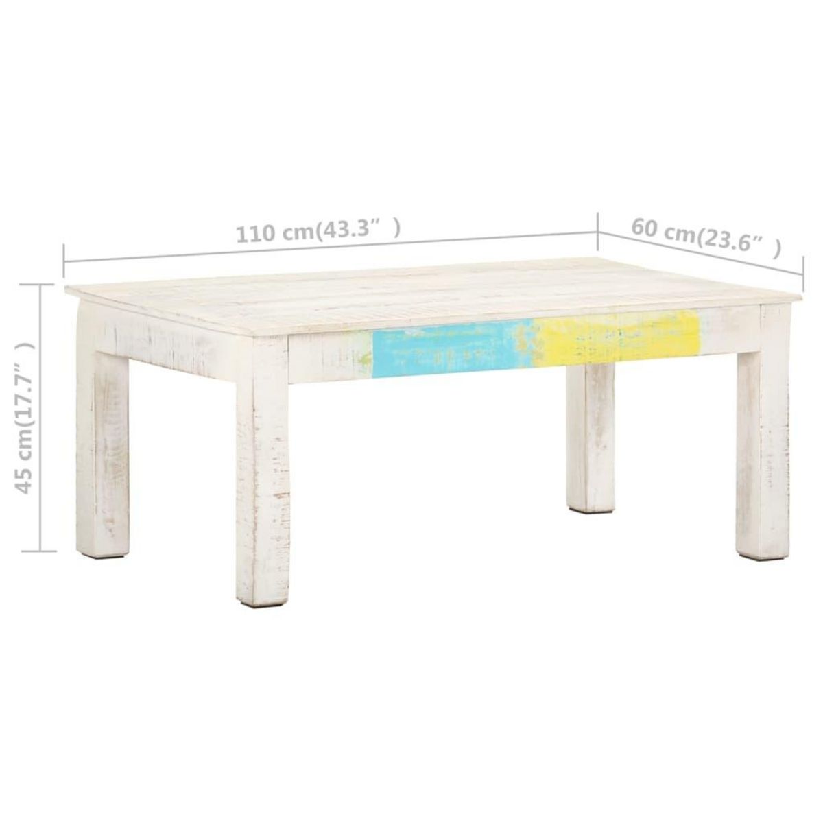 VIDAXL Table basse Blanc 110x60x45 cm Bois de manguier massif