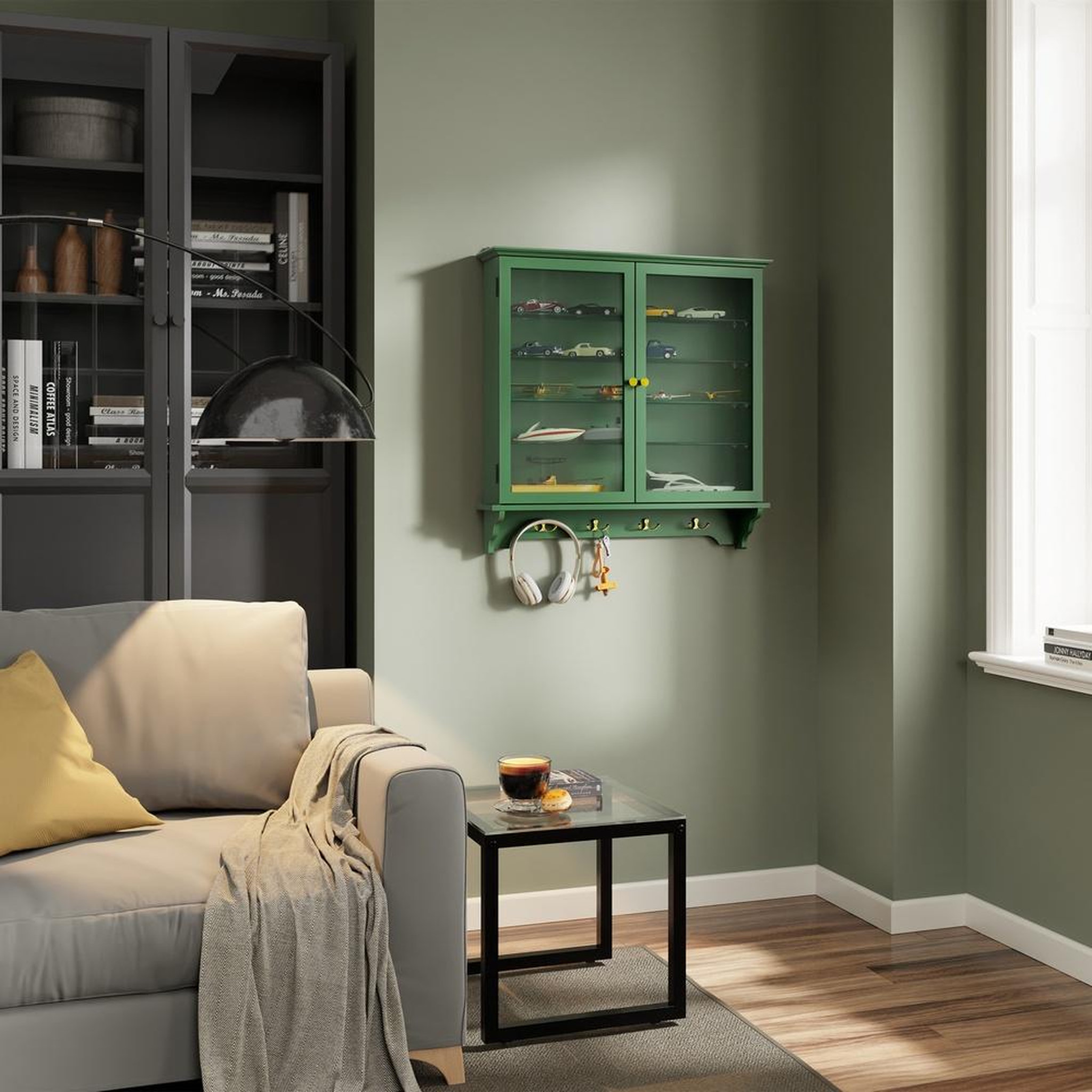 Voir la diapositive 2 : SOBUY Vitrine murale avec portes vitrées vert foncé 68x13.5x68.5cm fsb114-e-sy