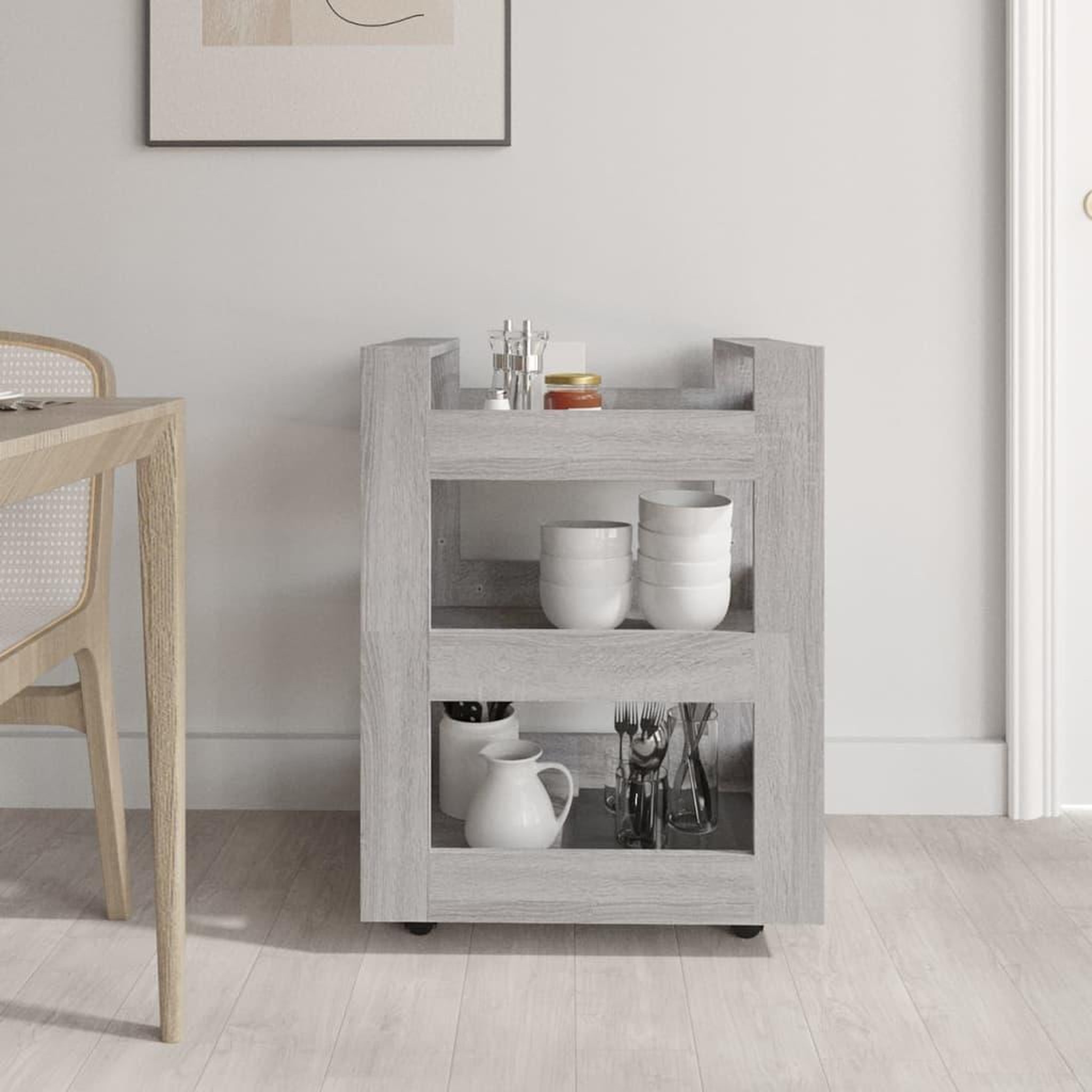 Voir la diapositive 3 : VIDAXL Chariot de cuisine Sonoma gris 60x45x80 cm Bois d'ingenierie