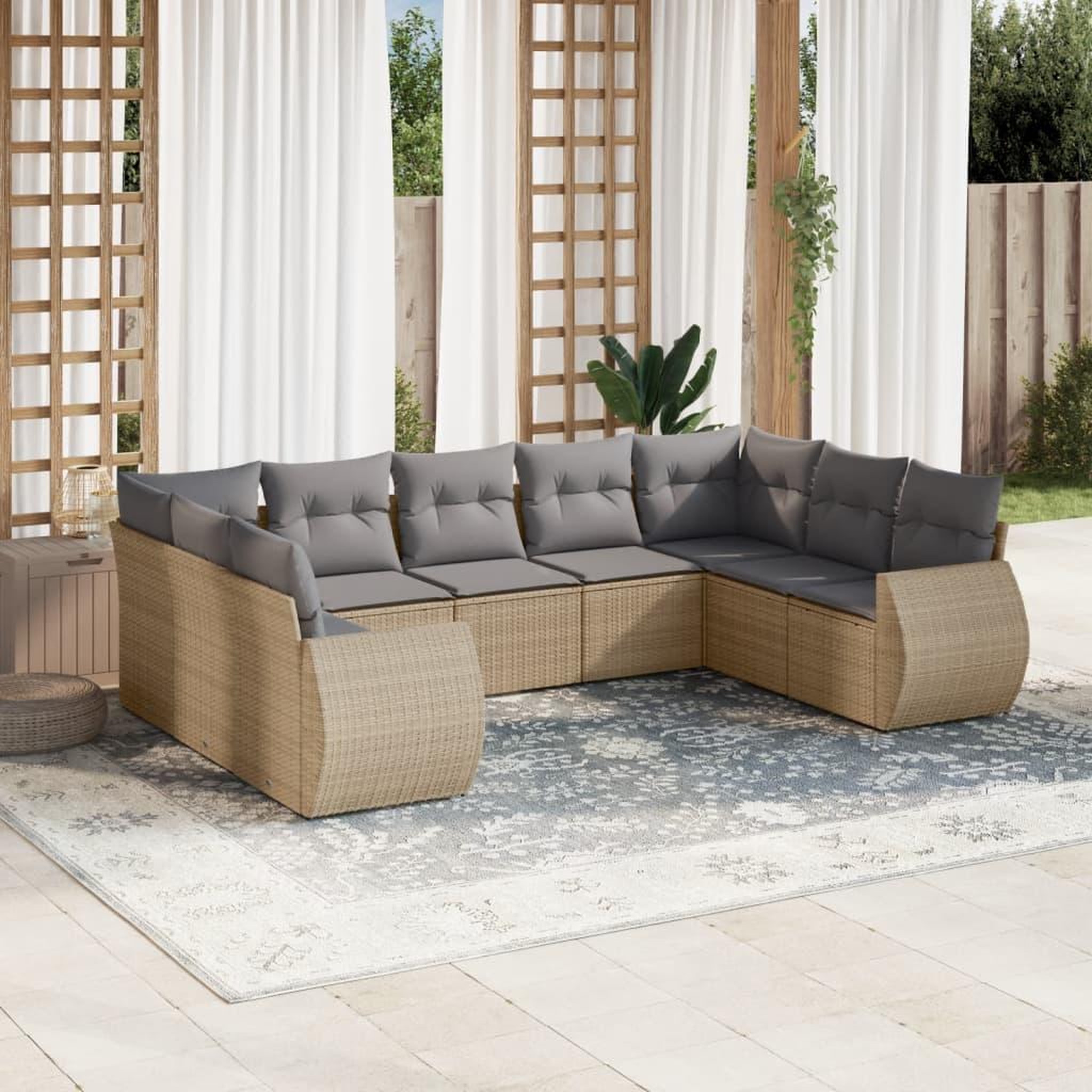 VIDAXL Salon de jardin avec coussins 9 pcs beige resine tressee