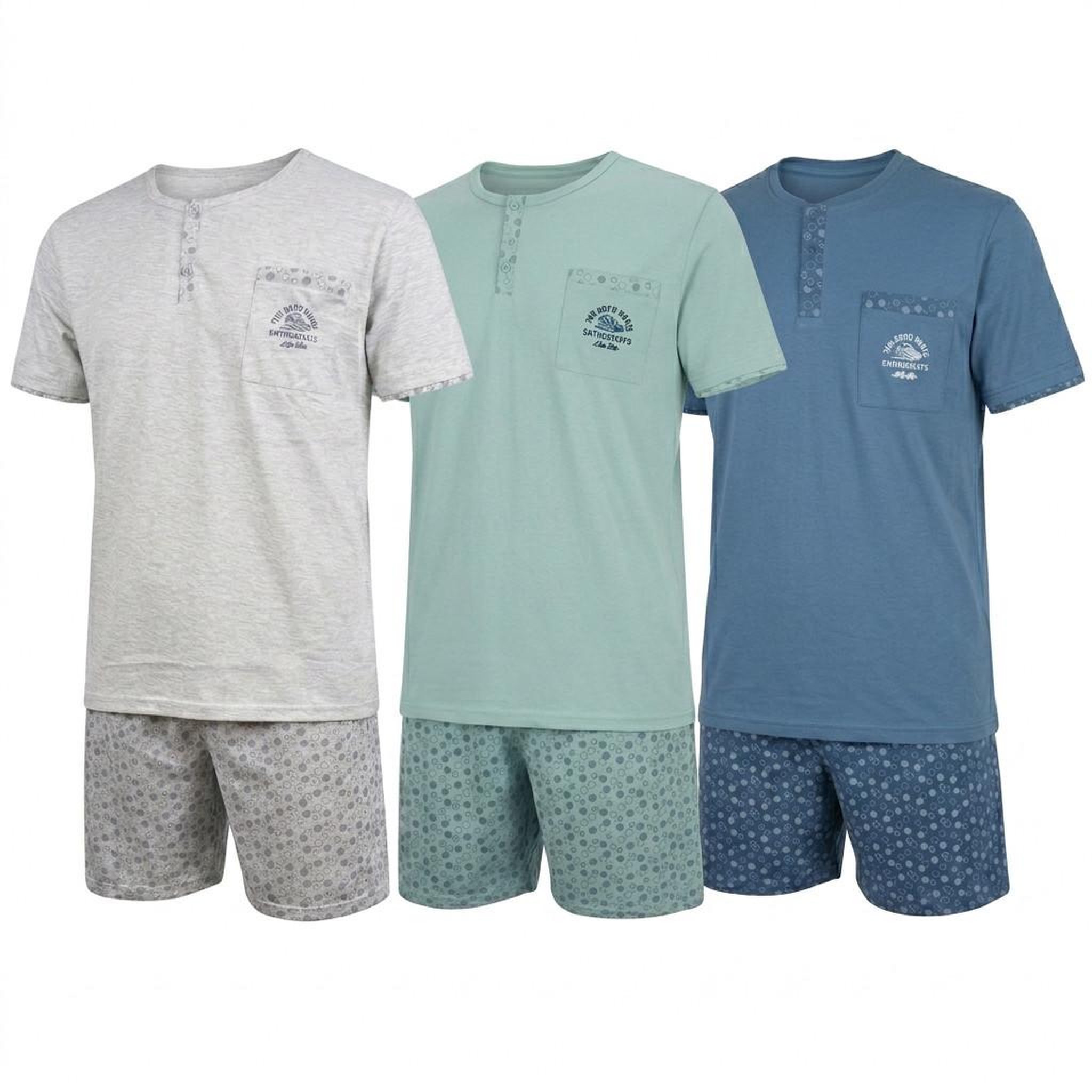 Voir la diapositive 1 : OZABI OZABI Pack 3 Pyjamas Courts Homme Coton Majoritaire, Col Bouton