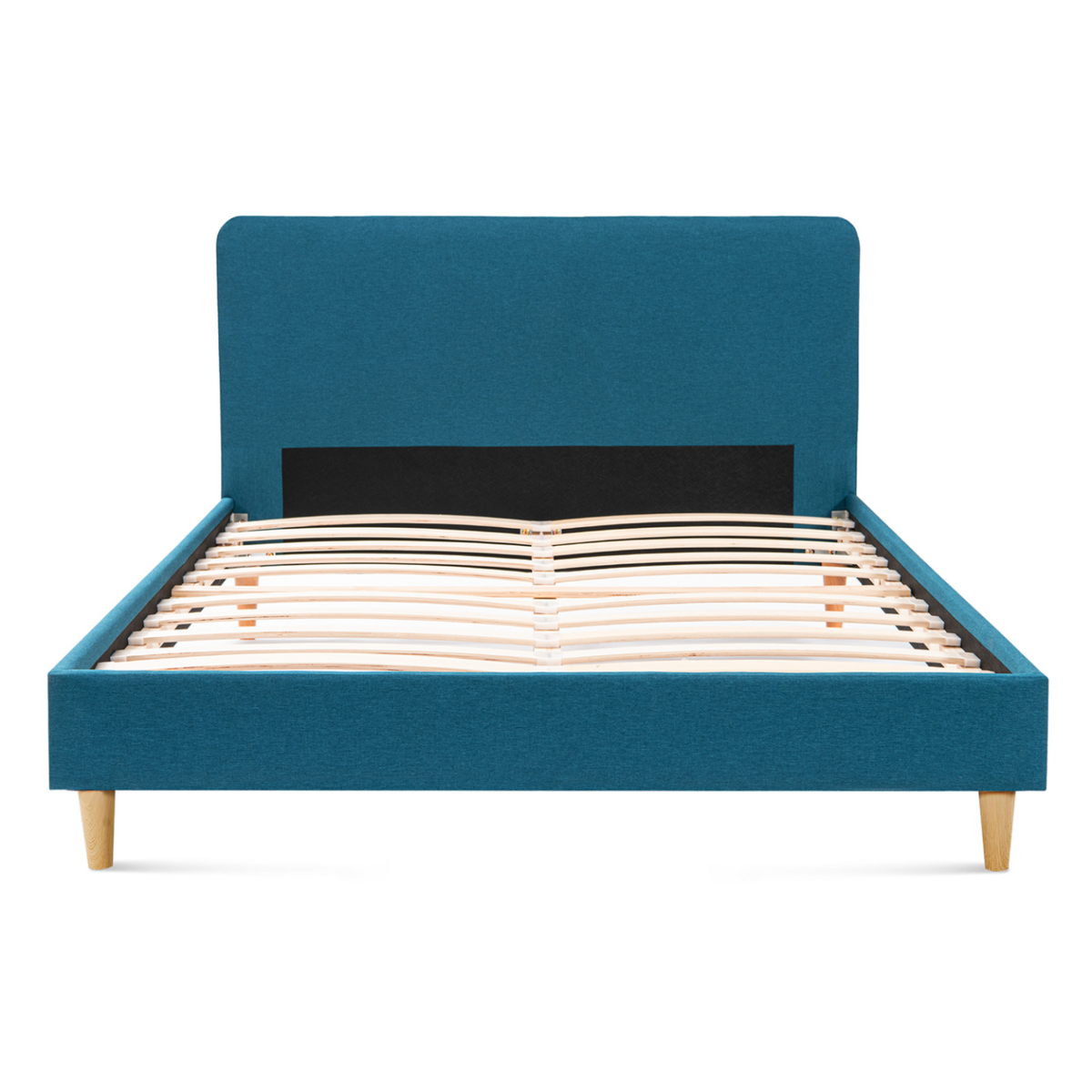 ID MARKET Lit double scandinave BALTA avec tête de lit et sommier 160 x 200 cm tissu bleu canard