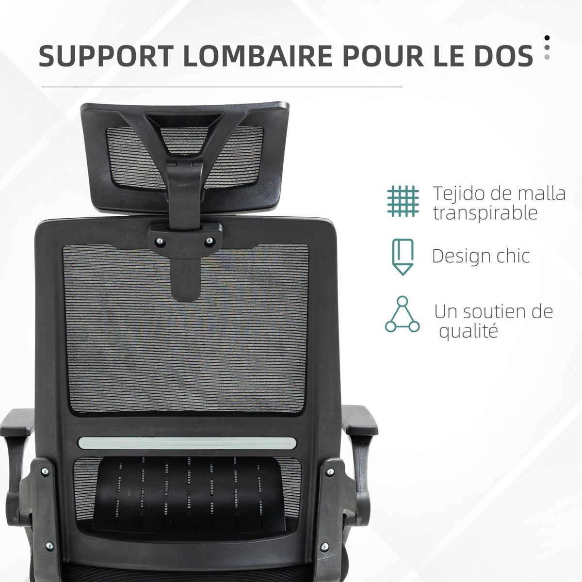 VINSETTO Chaise de bureau ergonomique réglable inclinable pivotante maille polyester noir