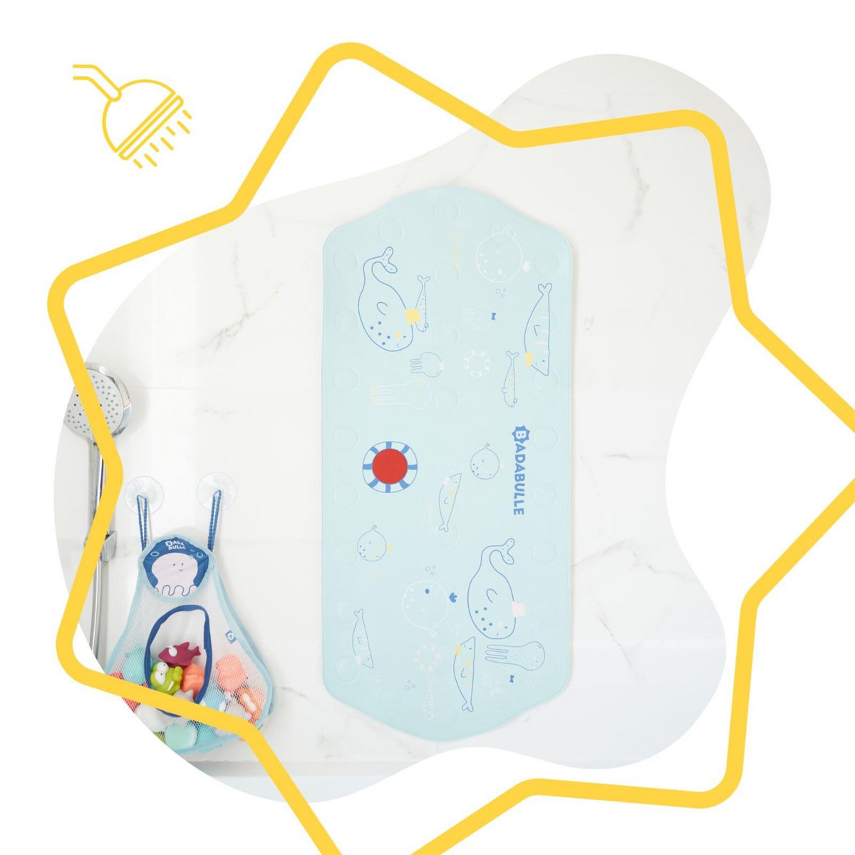 BADABULLE Tapis de bain XXL Badabulle - Ventouses Antidérapantes - Témoin de température - 91cm
