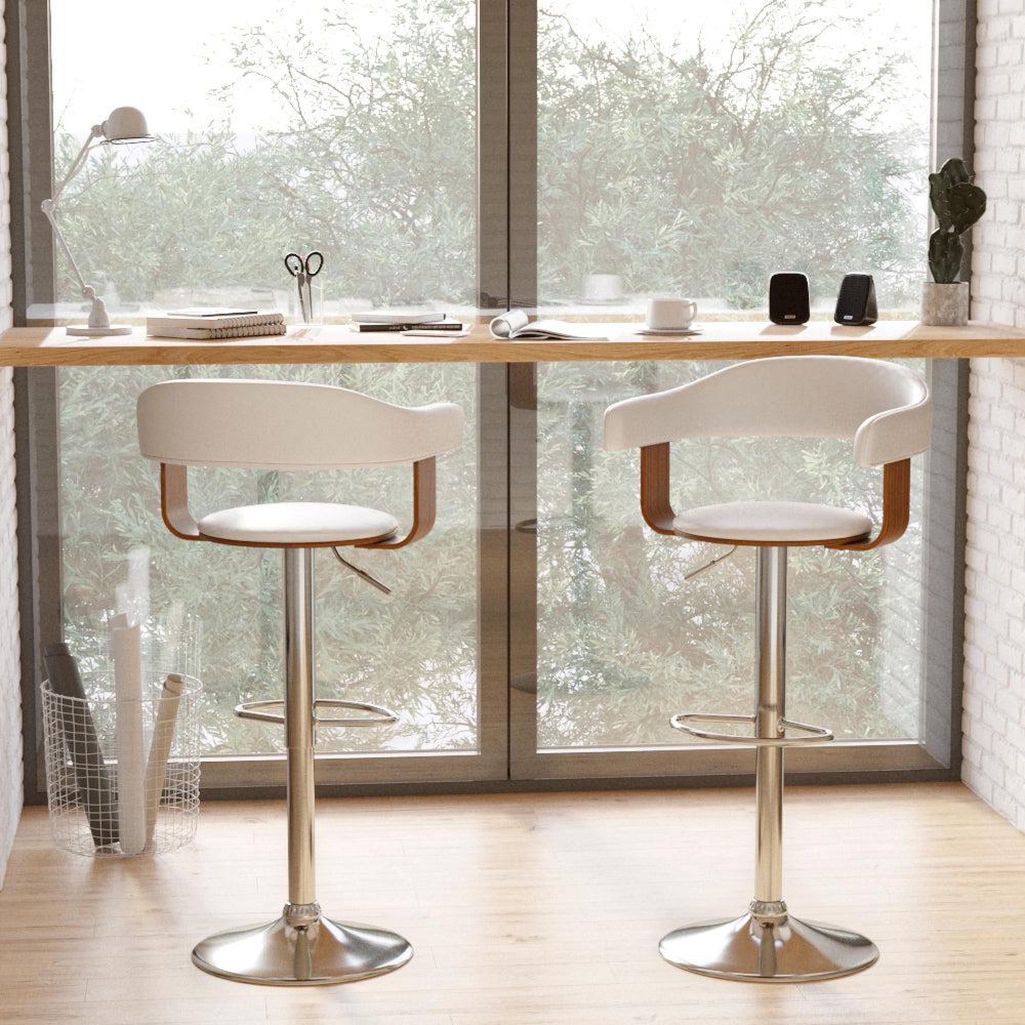 Voir la diapositive 5 : MAISON PAVANE Chaise de bar réglable et pivotante 62/84 cm en cuir synthétique blanc-harold