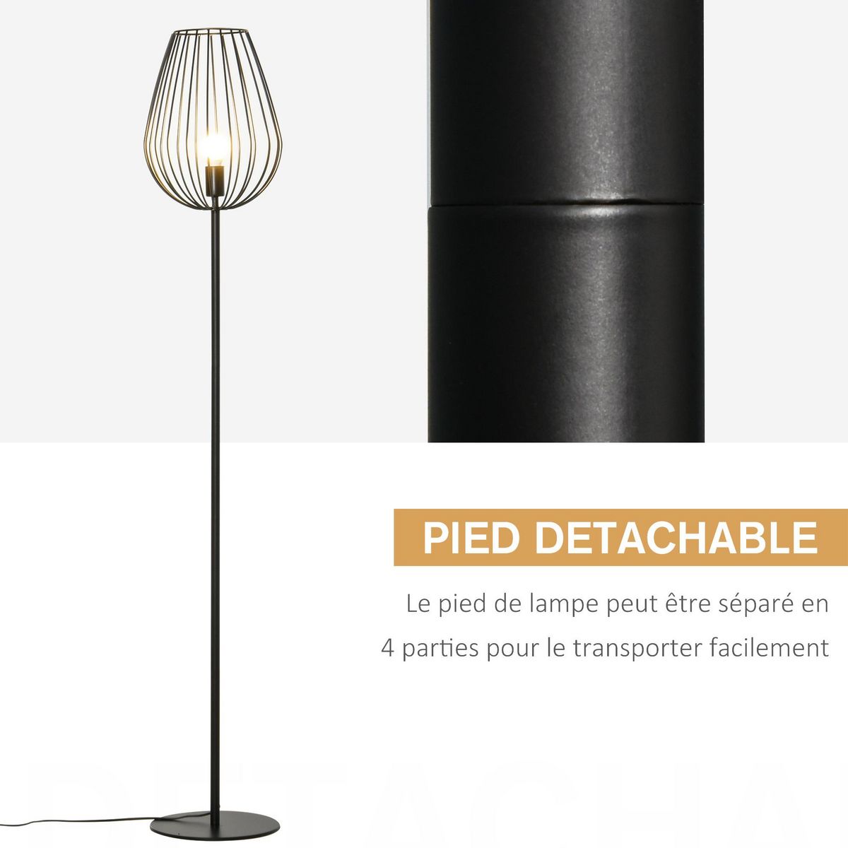 HOMCOM Lampadaire design industriel metal filaire ampoule E27 40 W max. 27,5 x 27,5 x 159 cm noir