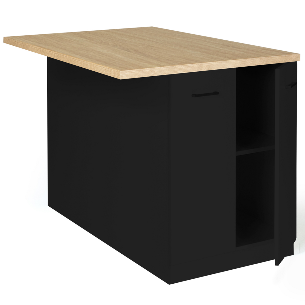 ID MARKET Ilot central IVO 120 cm bois noir avec plan de travail façon hêtre