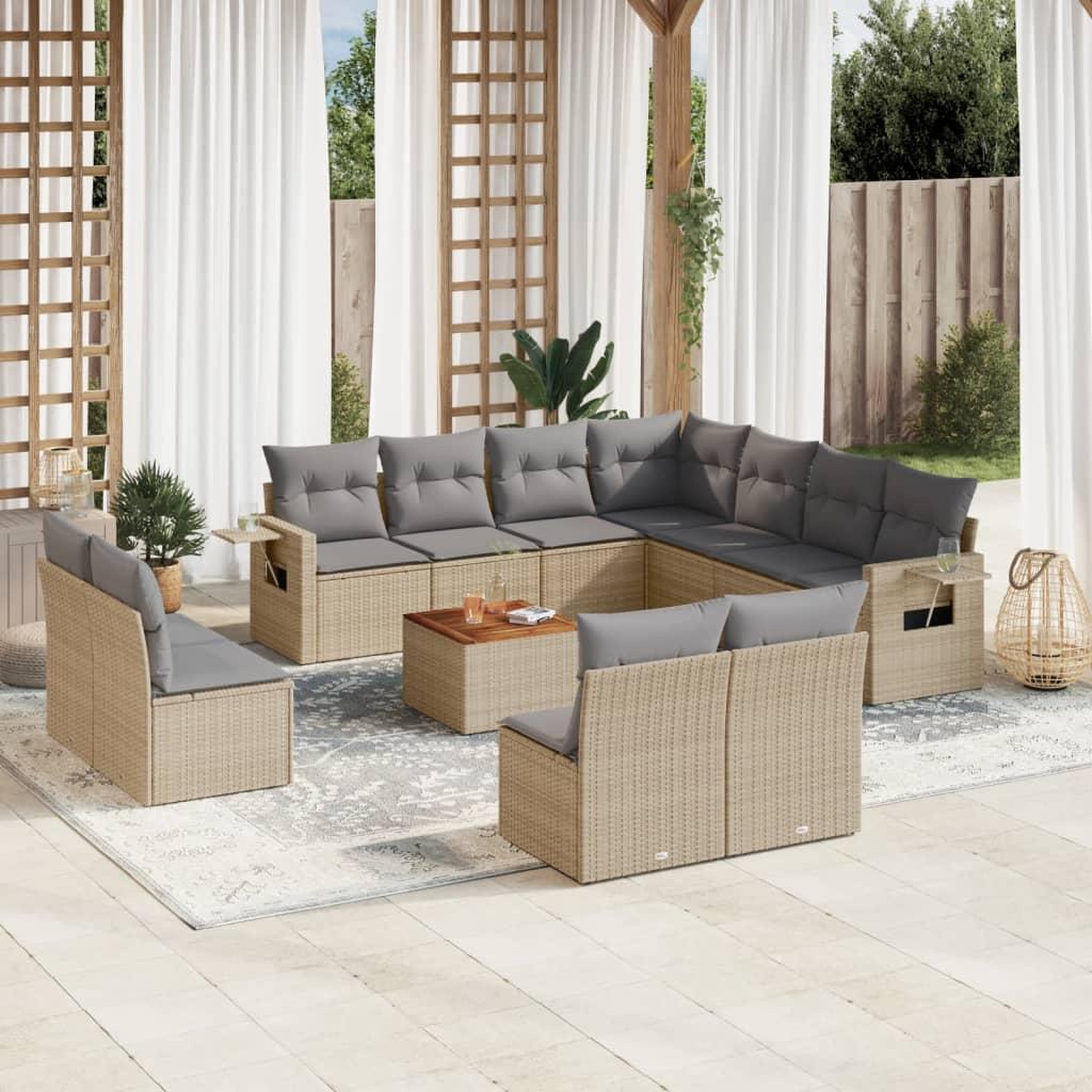 VIDAXL Salon de jardin et coussins 12 pcs melange beige resine tressee