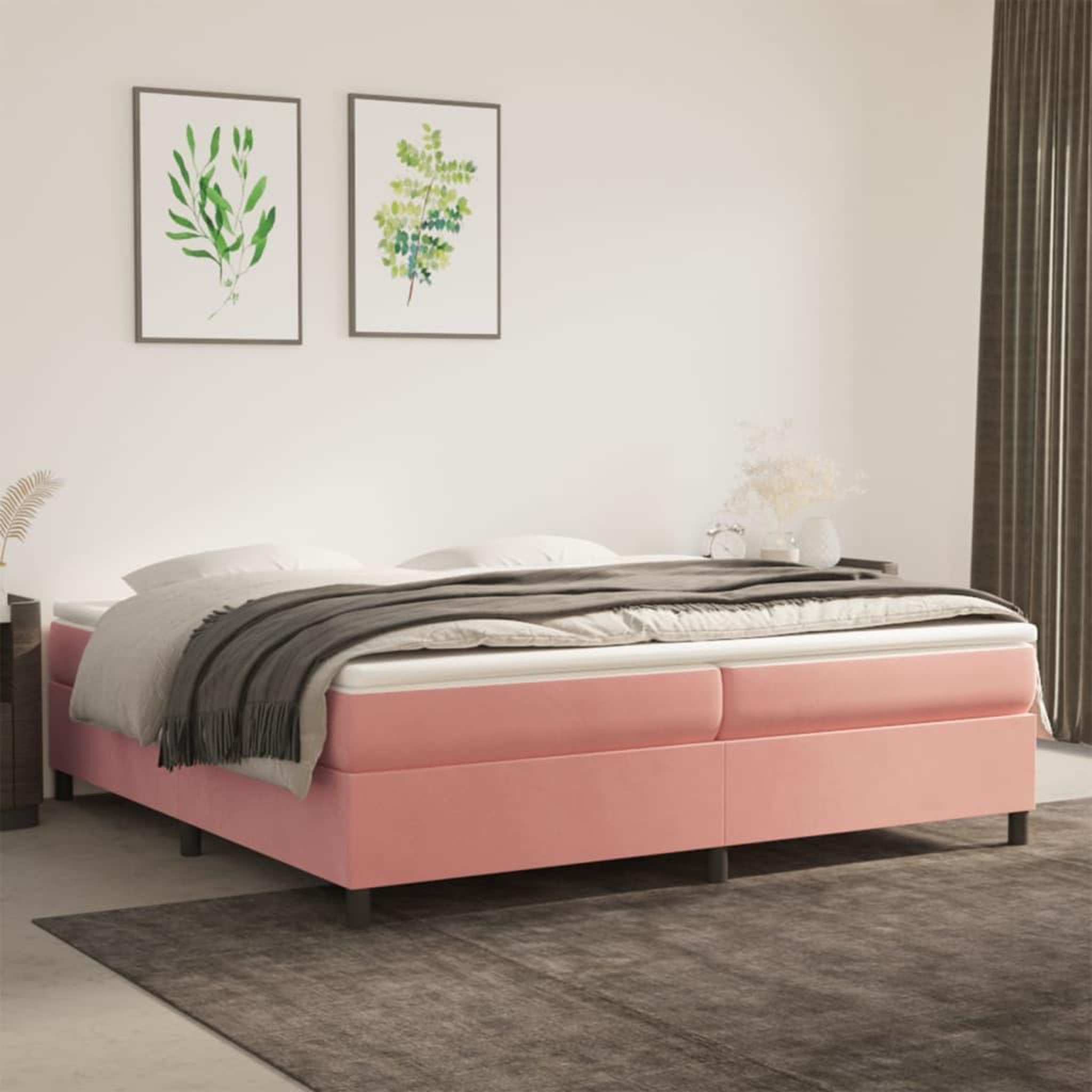 Voir la diapositive 1 : VIDAXL Sommier a lattes de lit avec matelas Rose 200x200 cm Velours