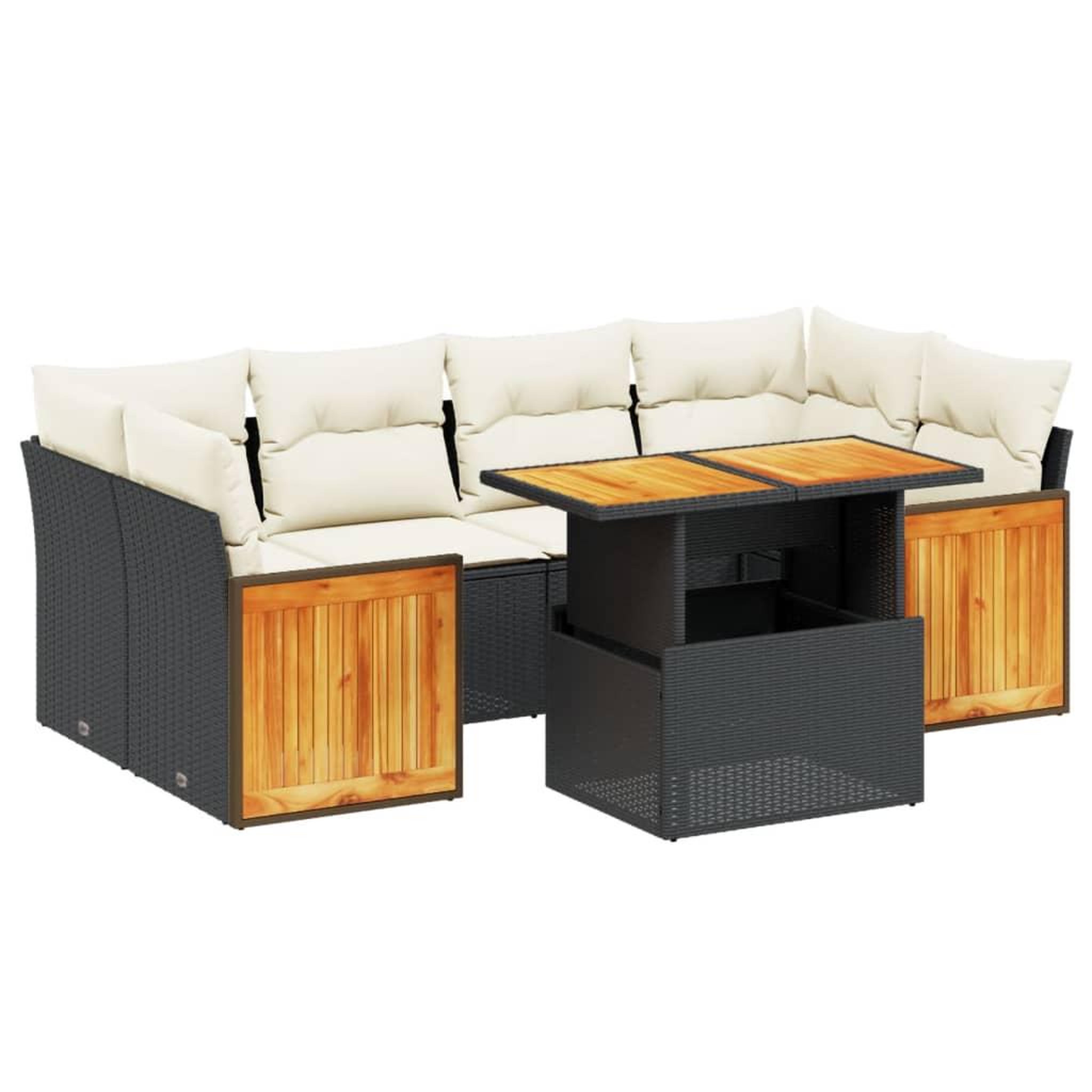 Voir la diapositive 2 : VIDAXL Salon de jardin 7 pcs avec coussins noir resine tressee