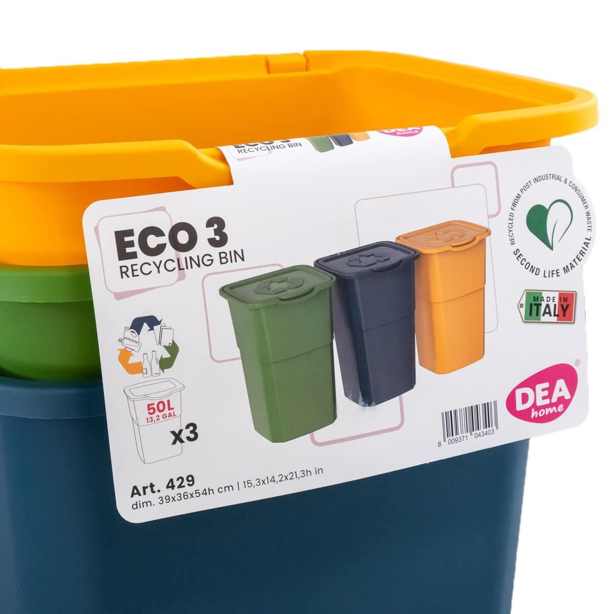 DEA HOME Lot de 3 Poubelles de tri Jaune/bleu/Vert 39 x 36 x 54 cm avec Couvercle Capacité 3 X 50L DEA HOME