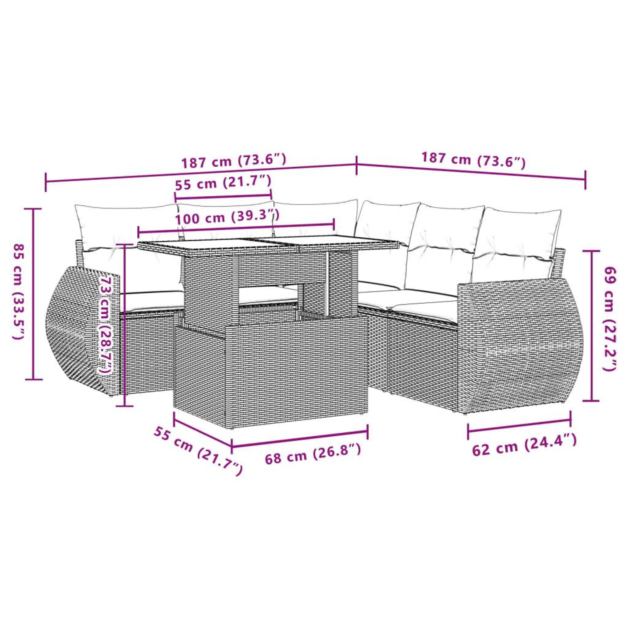 Voir la diapositive 6 : VIDAXL Salon de jardin avec coussins 6 pcs marron resine tressee