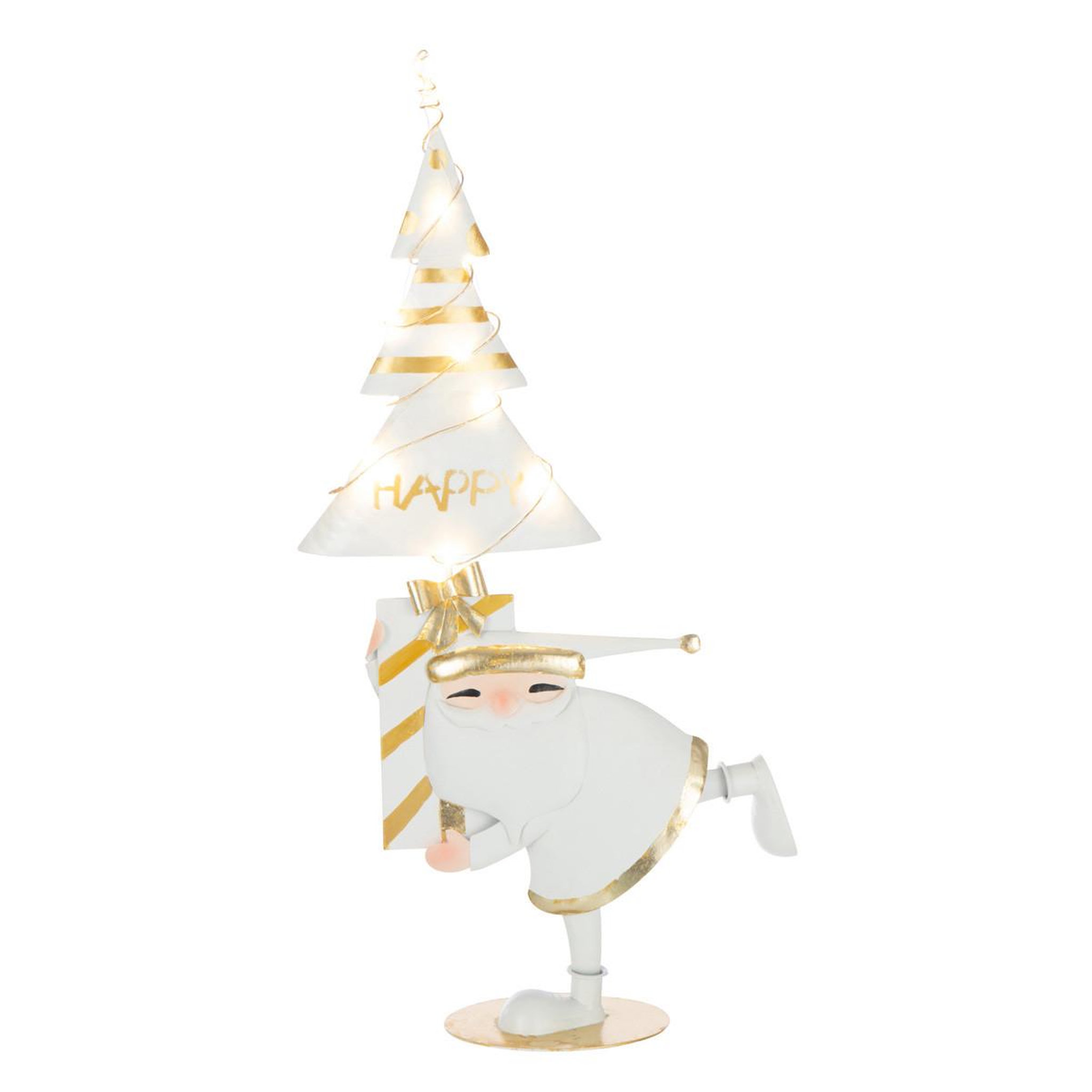 J-LINE Père-noël à led  arbre  66cm blanc & or