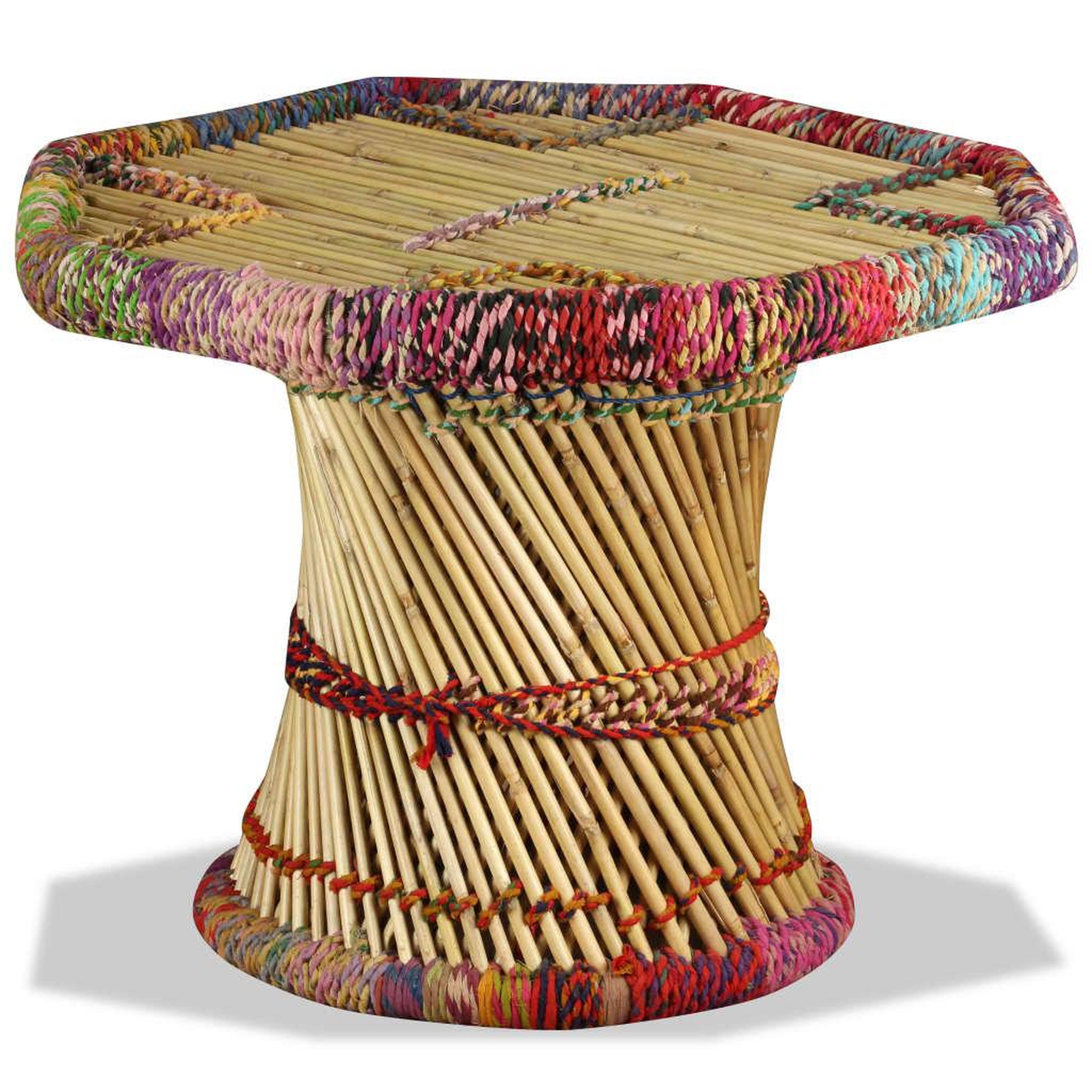 Voir la diapositive 2 : VIDAXL Table basse Bambou avec Details Chindi Multicolore