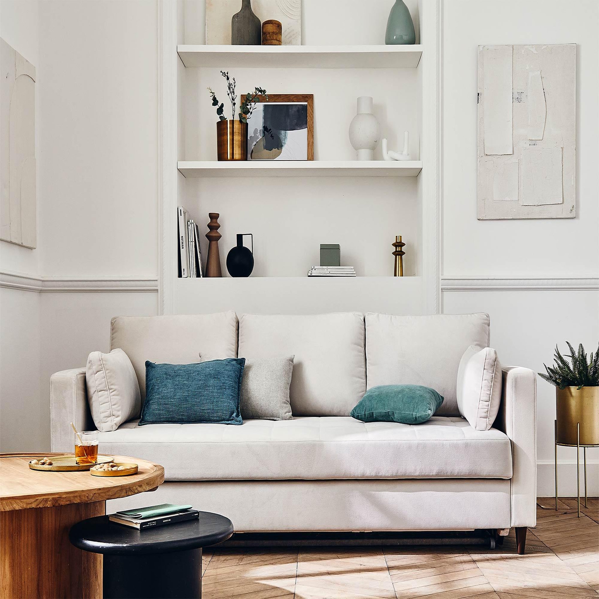 Voir la diapositive 4 : BEST MOBILIER Anna - canapé droit 3 places convertible avec poche en velours