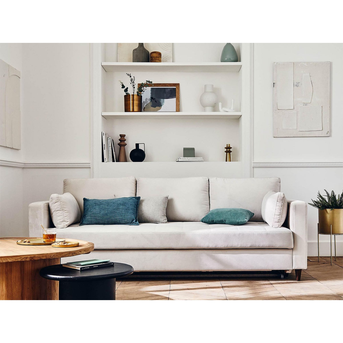 LISA DESIGN Anna - canapé droit 3 places convertible avec poche en velours