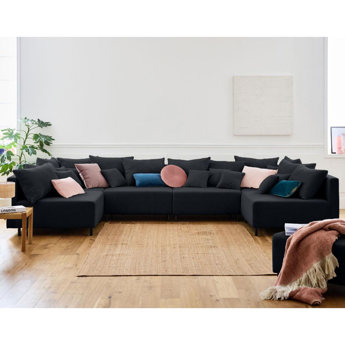 LISA DESIGN Edinburg - canapé modulable panoramique 6 places - en velours côtelé