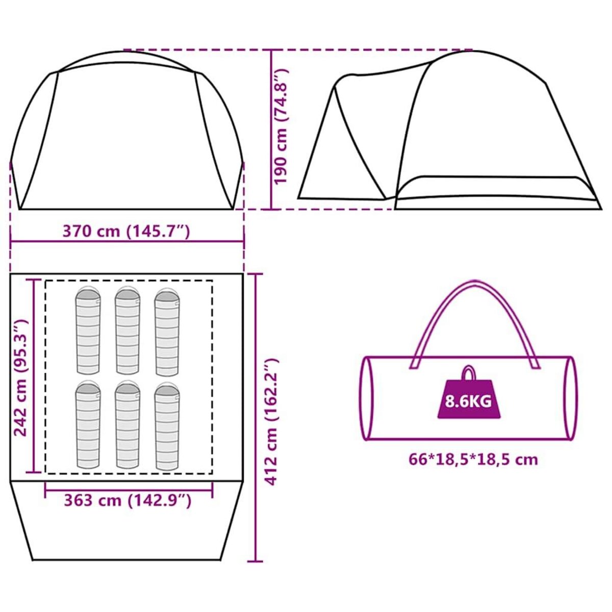 VIDAXL Tente familiale et porche 6 personnes gris orange impermeable