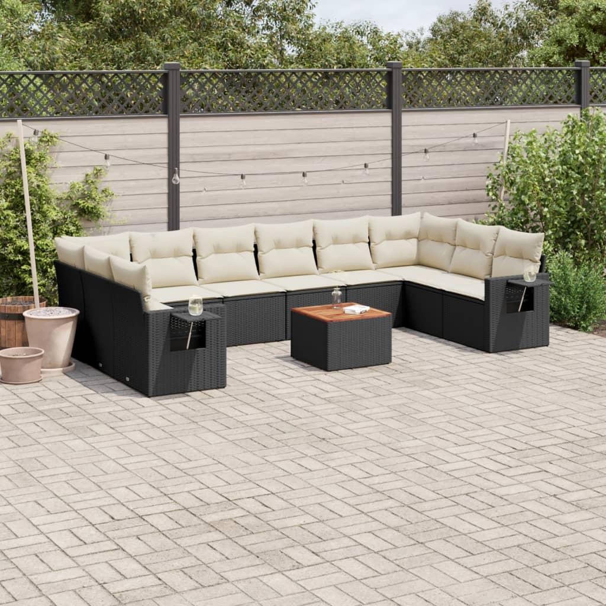 VIDAXL Salon de jardin 11 pcs avec coussins noir resine tressee
