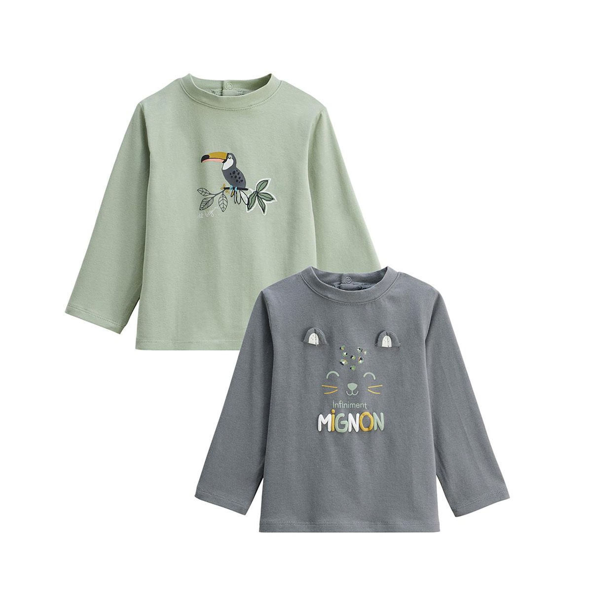 Petit Béguin Lot de 2 t-shirts enfant manches longues Boavista