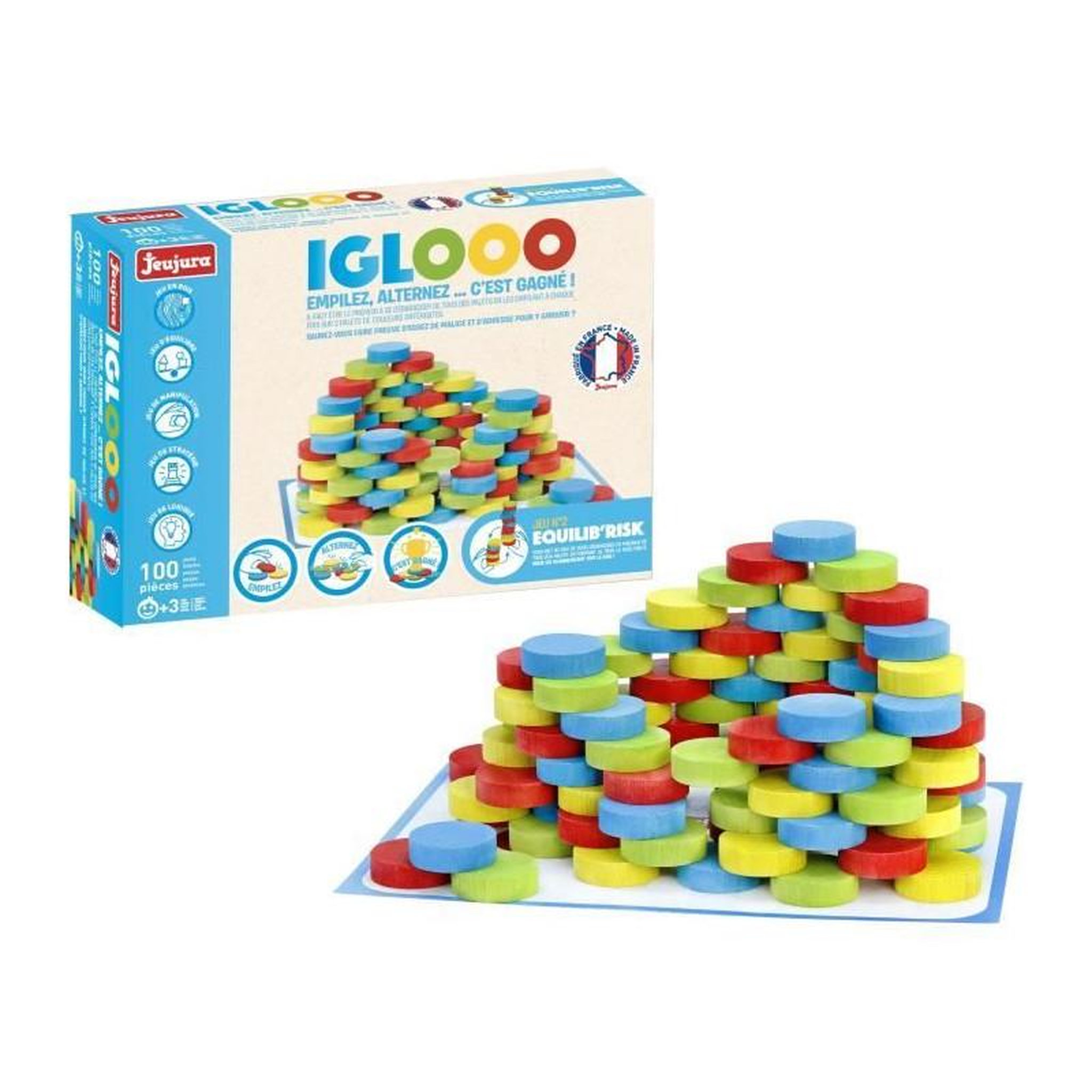 Voir la diapositive 2 : JEUJURA Iglooo 100 Pieces - JEUJURA - Jeu d'Adresse et de Logique avec Palets et Tapis, Regles des Jeux Incluses