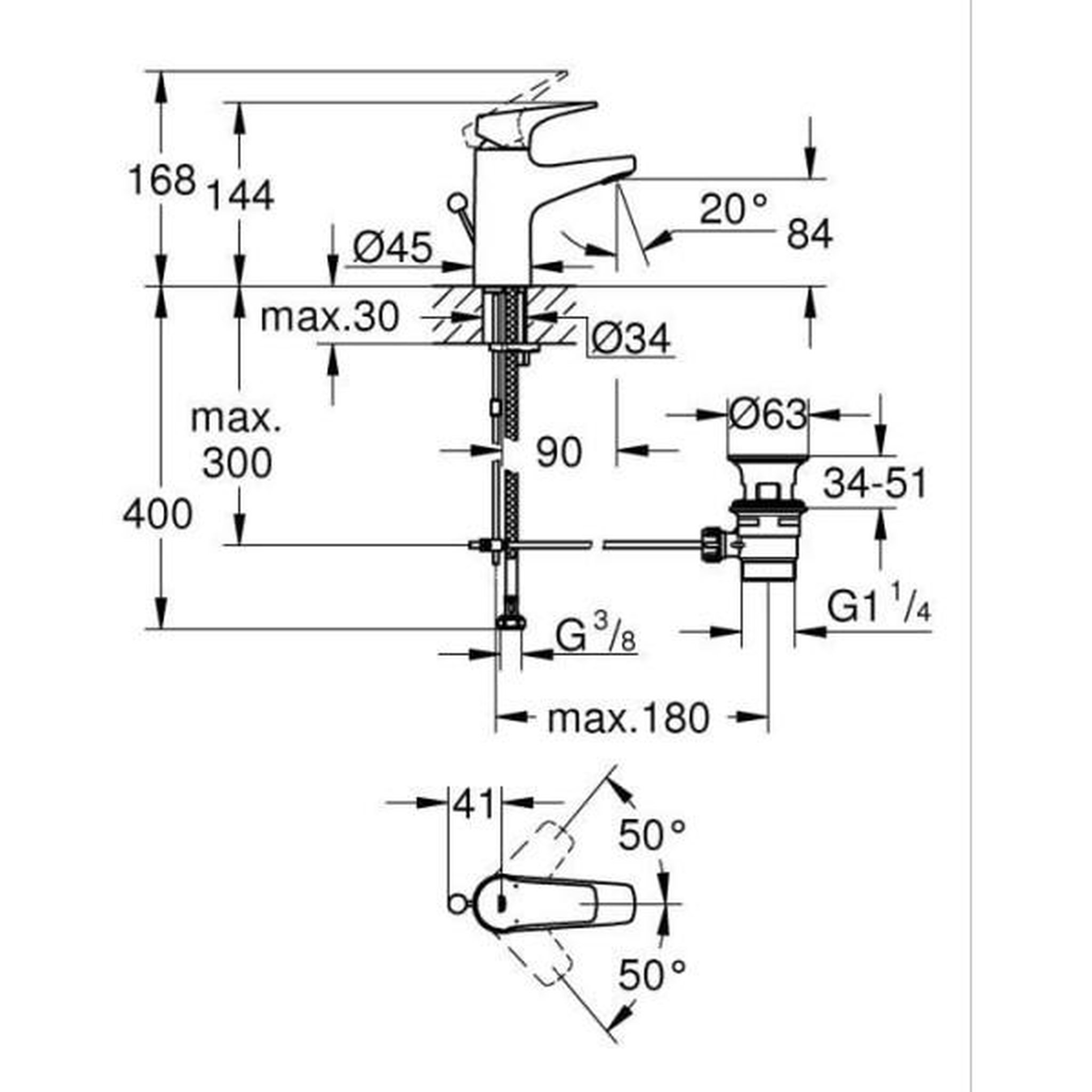 Voir la diapositive 3 : Grohe Mitigeur monocommande lavabo - grohe start flow - taille s - chromé - economie d'eau - 23809000