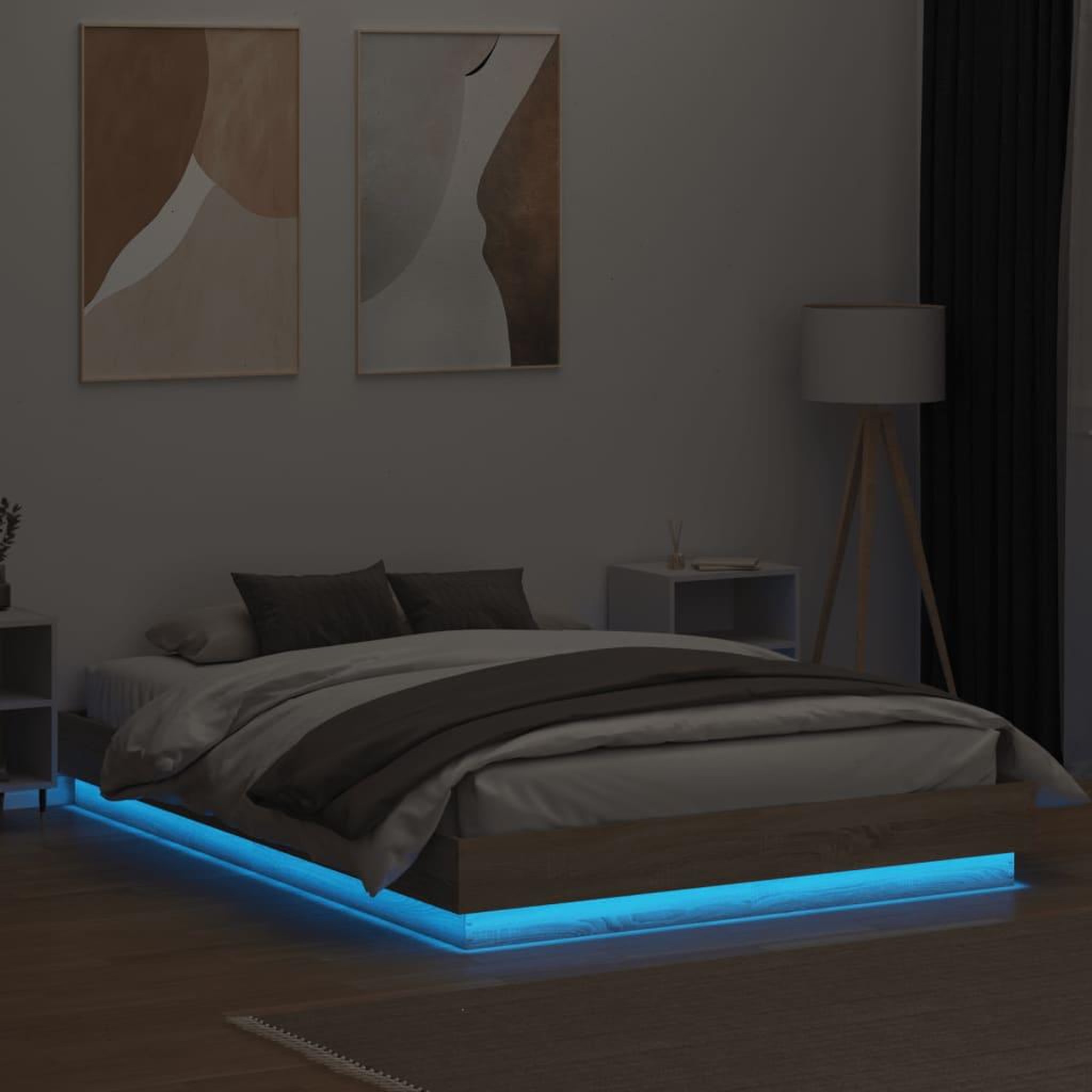 Voir la diapositive 4 : VIDAXL Cadre de lit avec LED sans matelas chene sonoma 150x200 cm