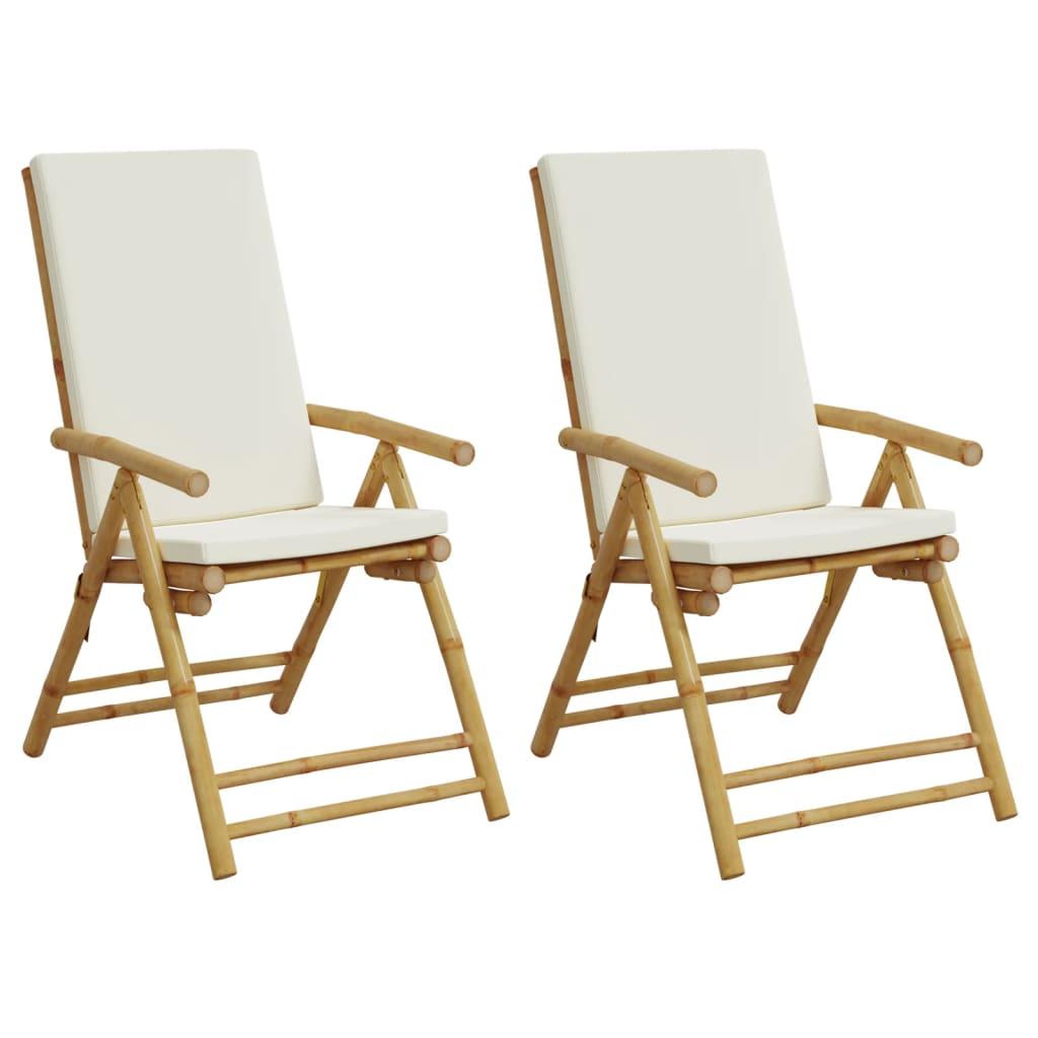 Voir la diapositive 2 : VIDAXL Chaises inclinables de jardin pliantes lot de 2 coussins bambou