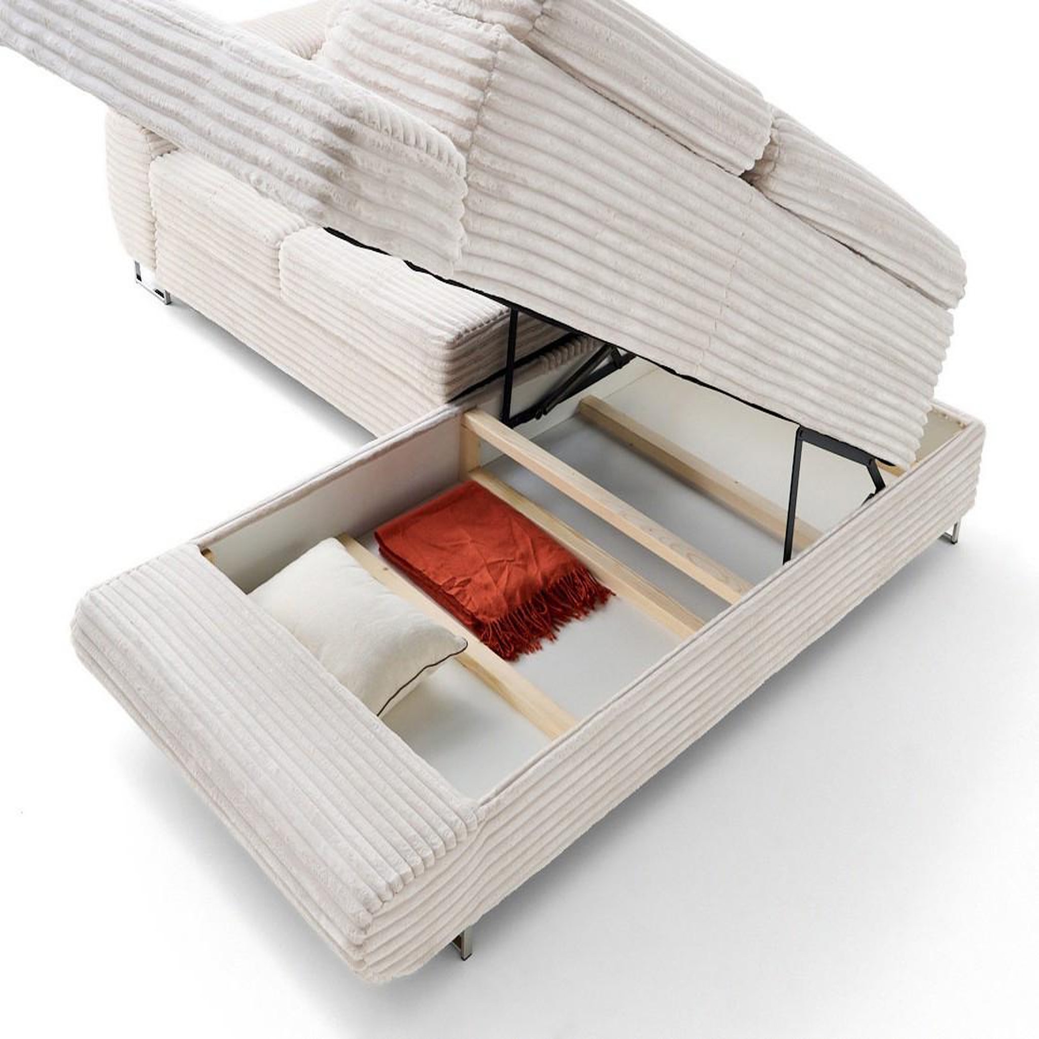 Voir la diapositive 6 : LISA DESIGN Zaria - canapé d'angle droit 5 places convertible avec coffre et têtières en velours côtelé grosses côtes