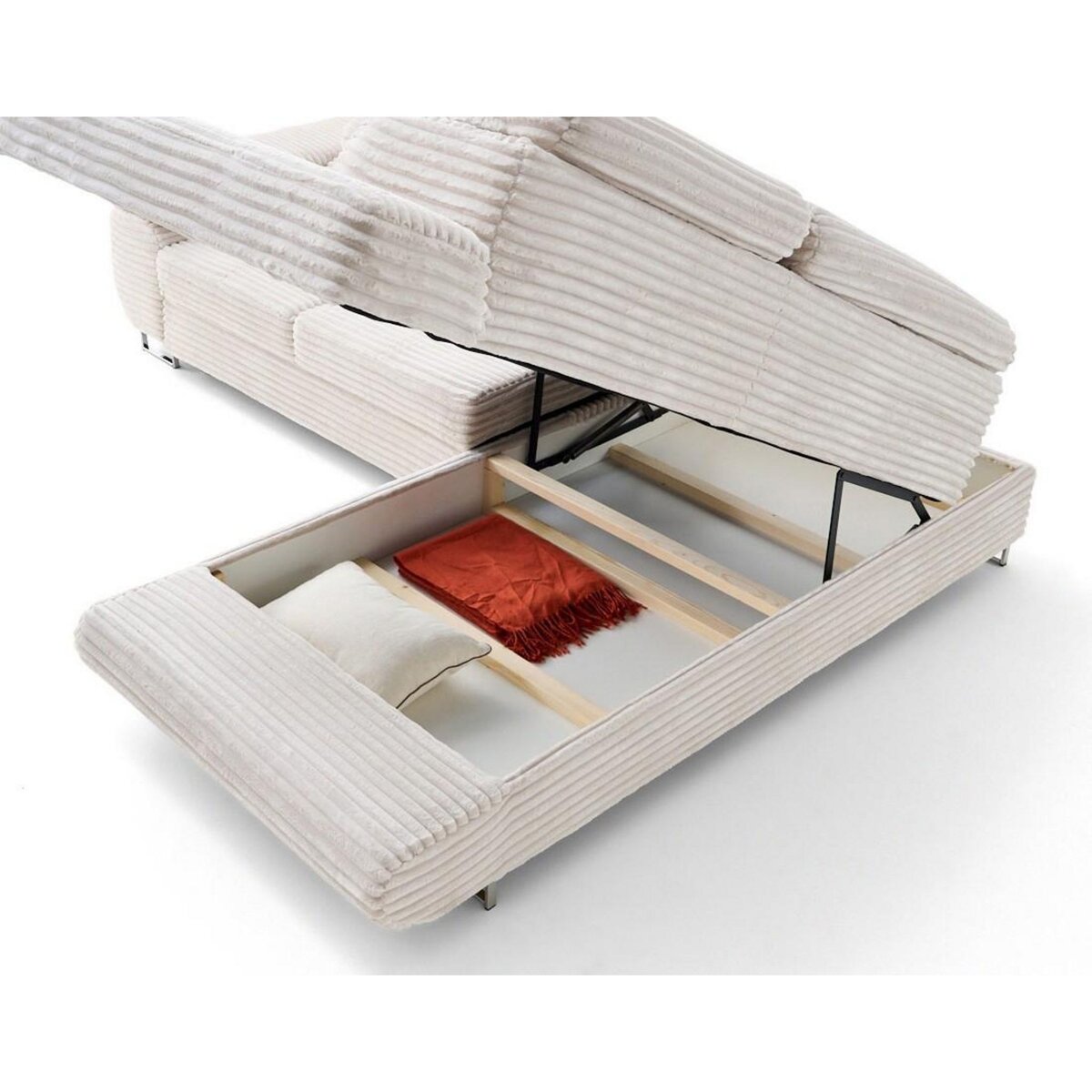 LISA DESIGN Zaria - canapé d'angle droit 5 places convertible avec coffre et têtières en velours côtelé grosses côtes