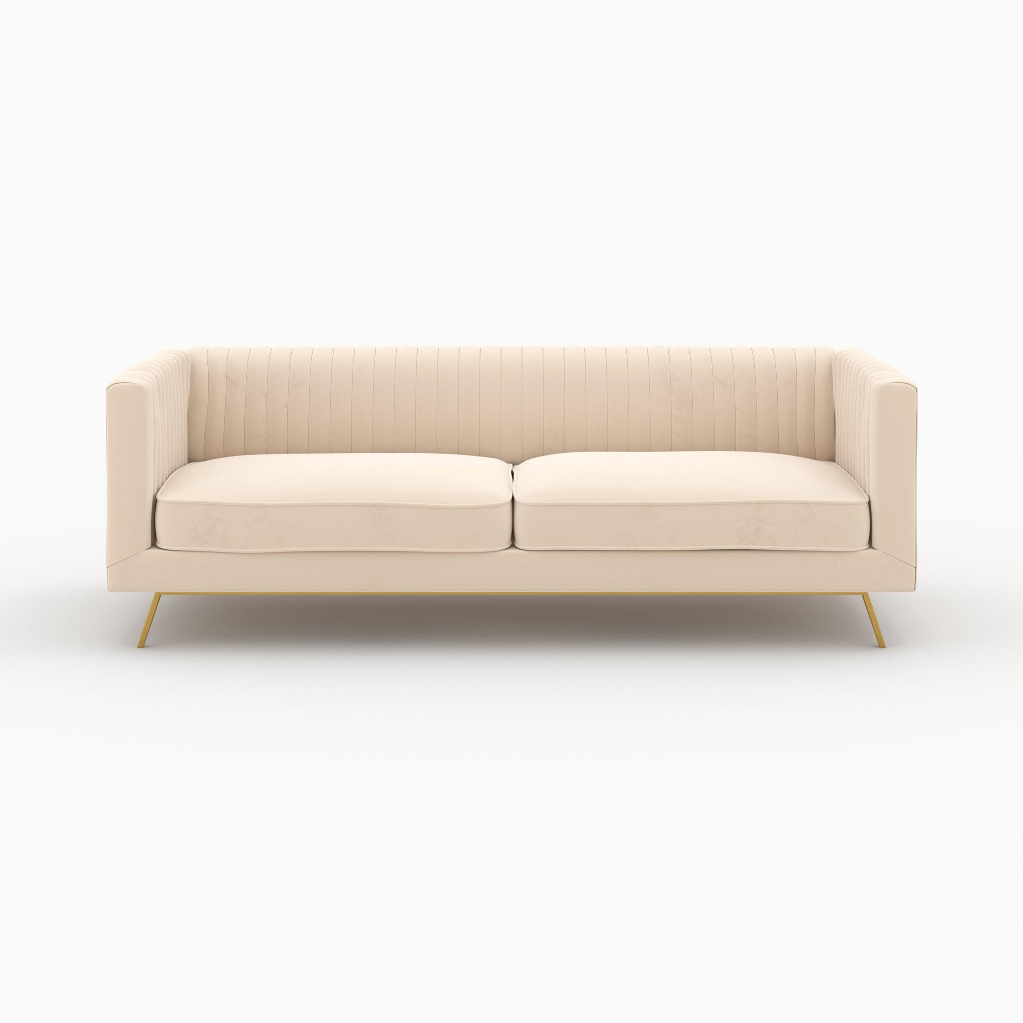 Voir la diapositive 2 : MAISON PAVANE Ensemble canapés en velours beige 5 places-Gatsby