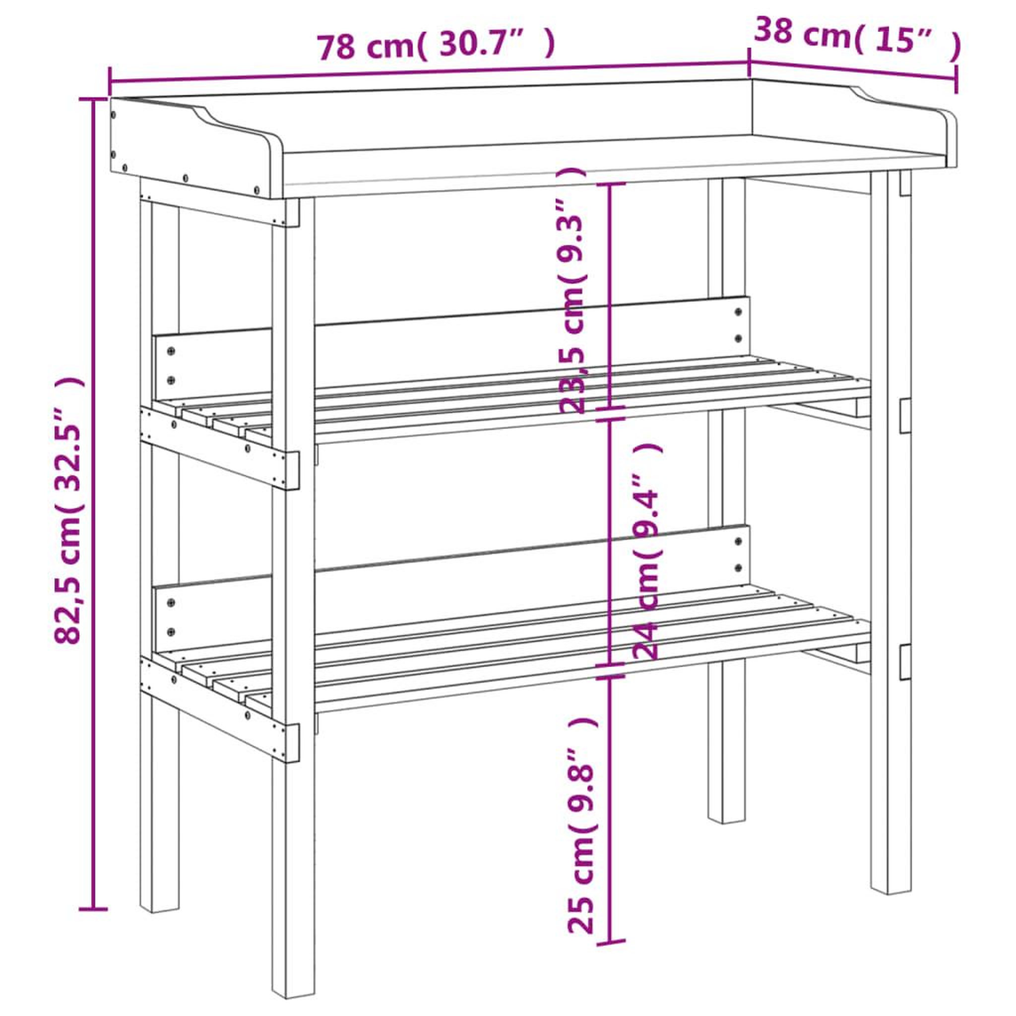 Voir la diapositive 6 : VIDAXL Table a plantes avec etageres 78x38x82,5cm bois de sapin solide