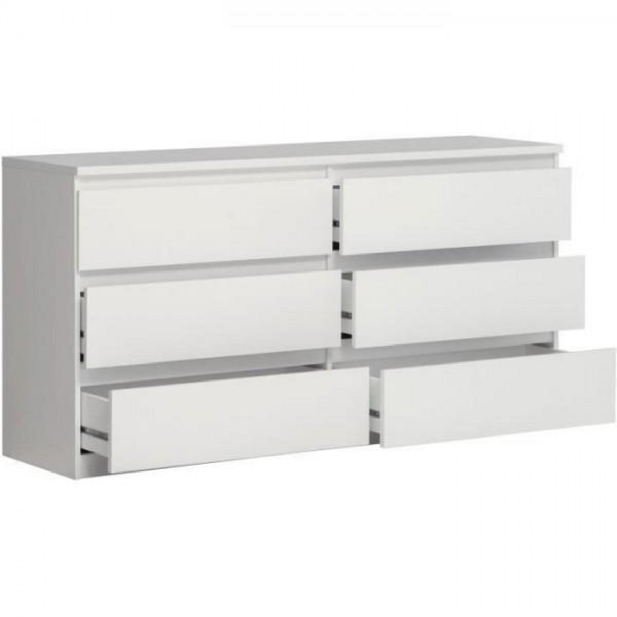 MARKET24 Commode CHELSEA 6 Tiroirs - Couleur blanc mat - L 154 x P 42,2 x H 79,9 cm