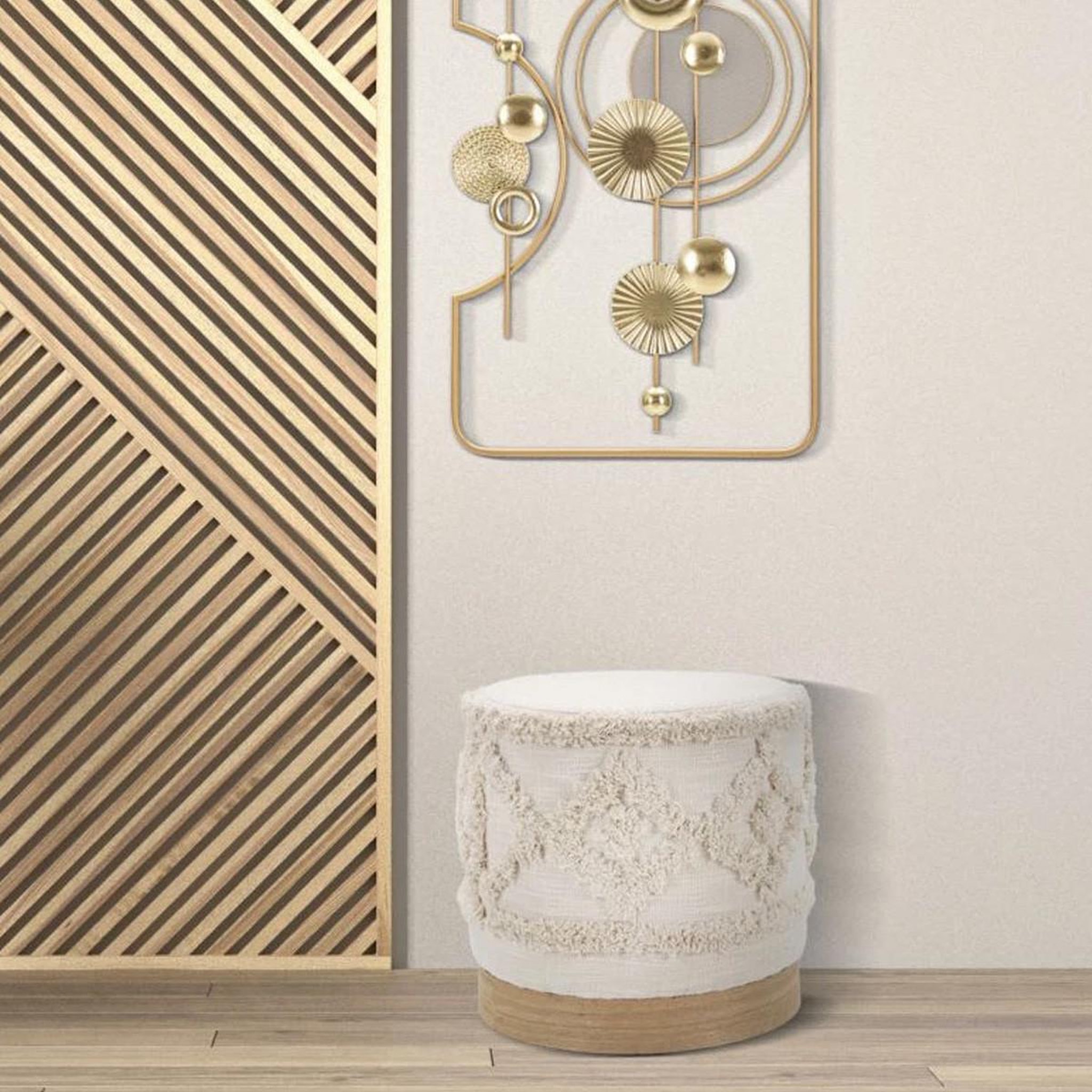 Voir la diapositive 5 : Paris Prix Pouf effet tufté  damasco  40cm beige