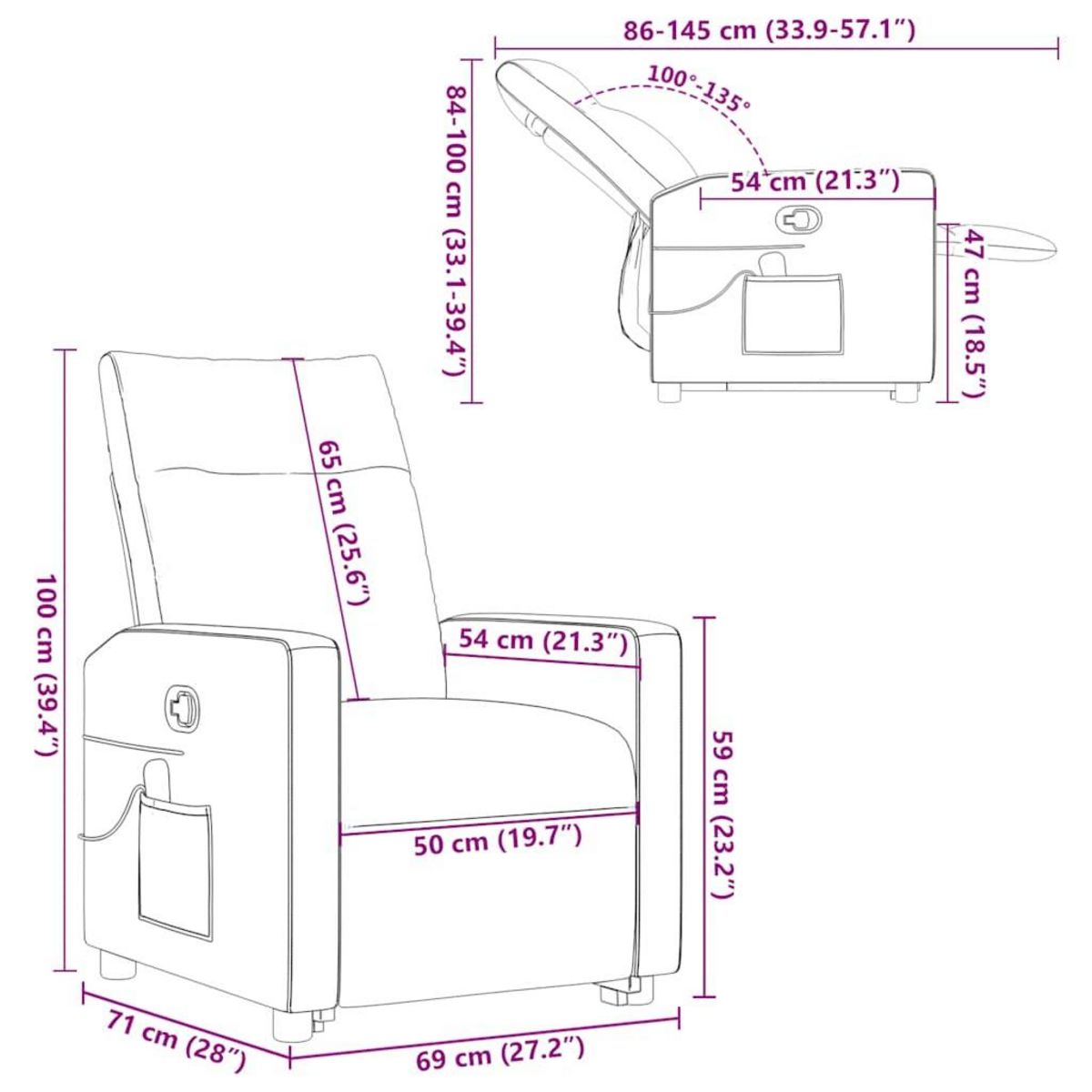 VIDAXL Fauteuil de massage inclinable gris nuage tissu