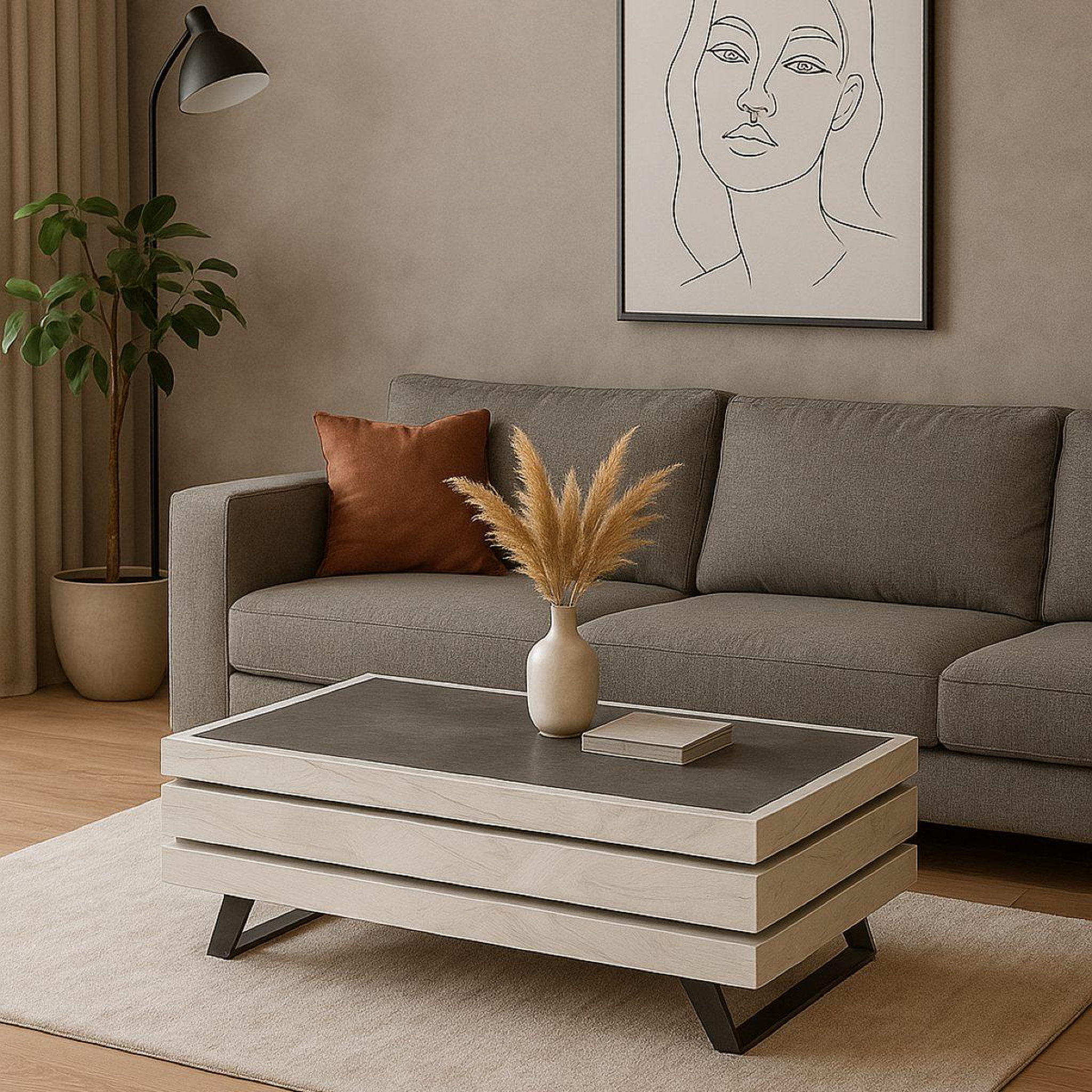 Voir la diapositive 2 : JLC KREATION Table basse contemporaine plateau effet céramique GILDA