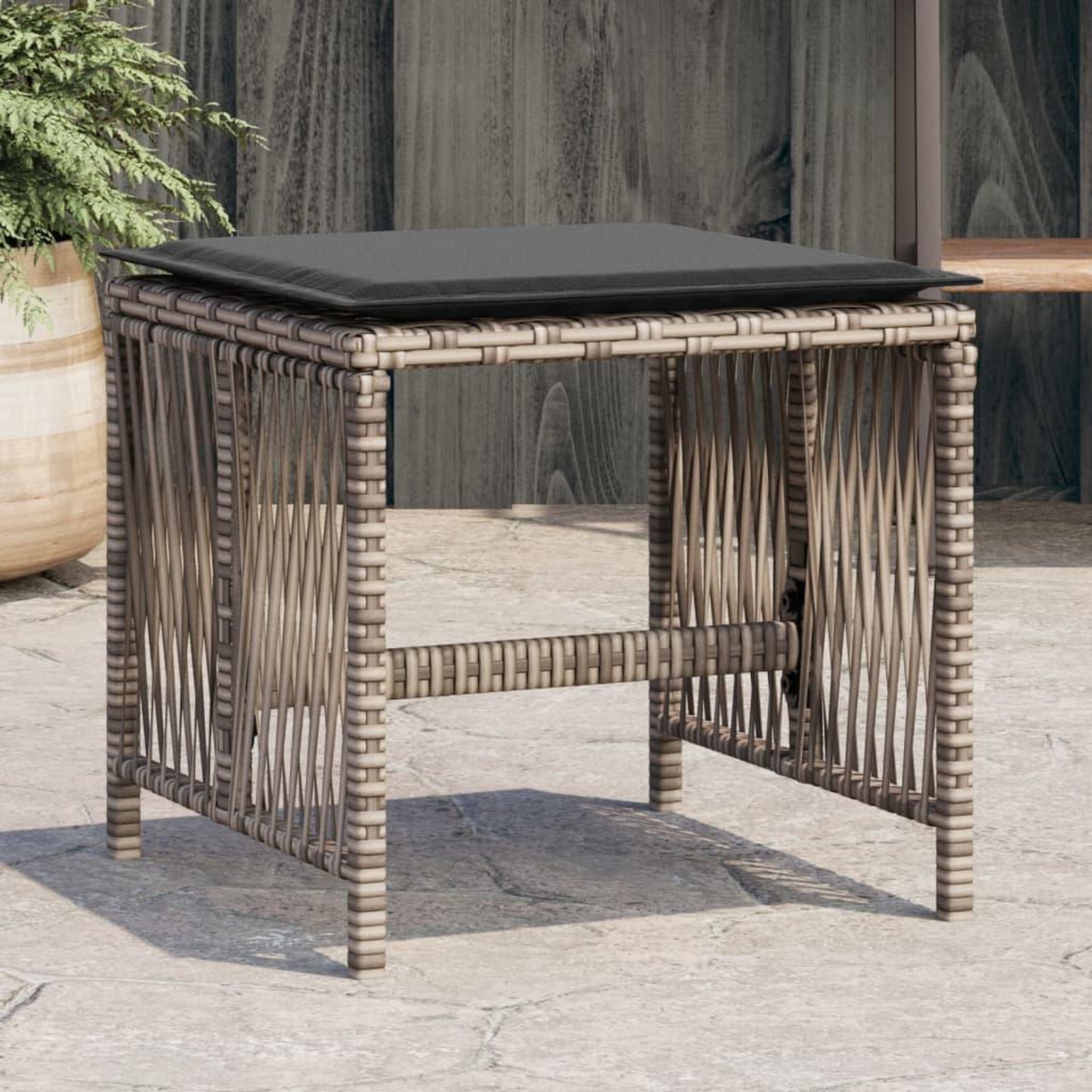 VIDAXL Tabourets de jardin et coussins lot de 4 gris 41x41x36 cm rotin
