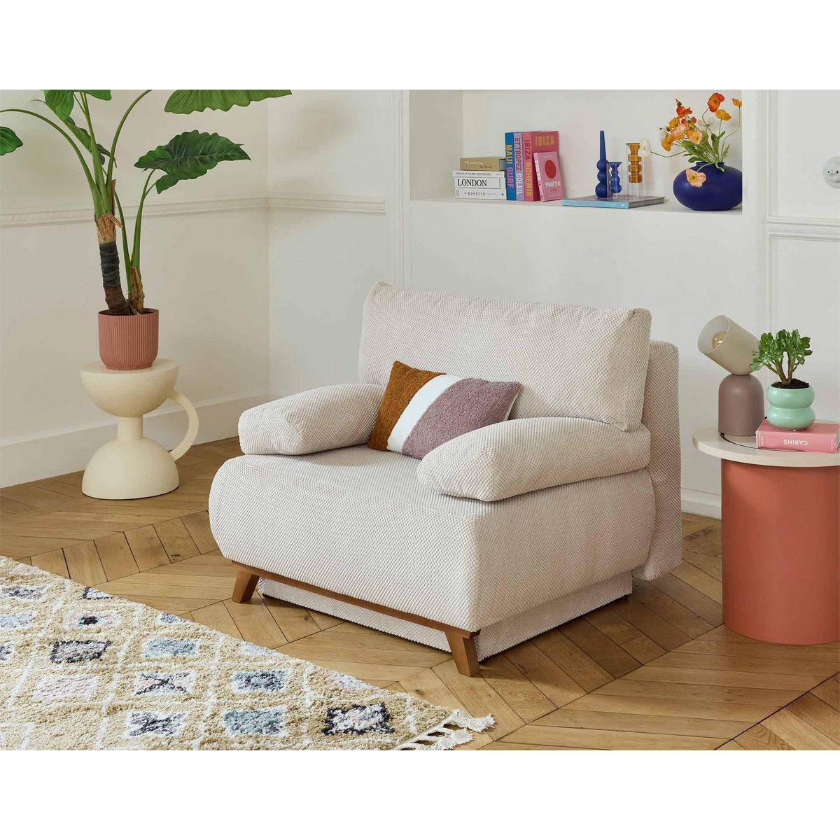 BEST MOBILIER Cristal - fauteuil - convertible avec coffre - en velours texturé