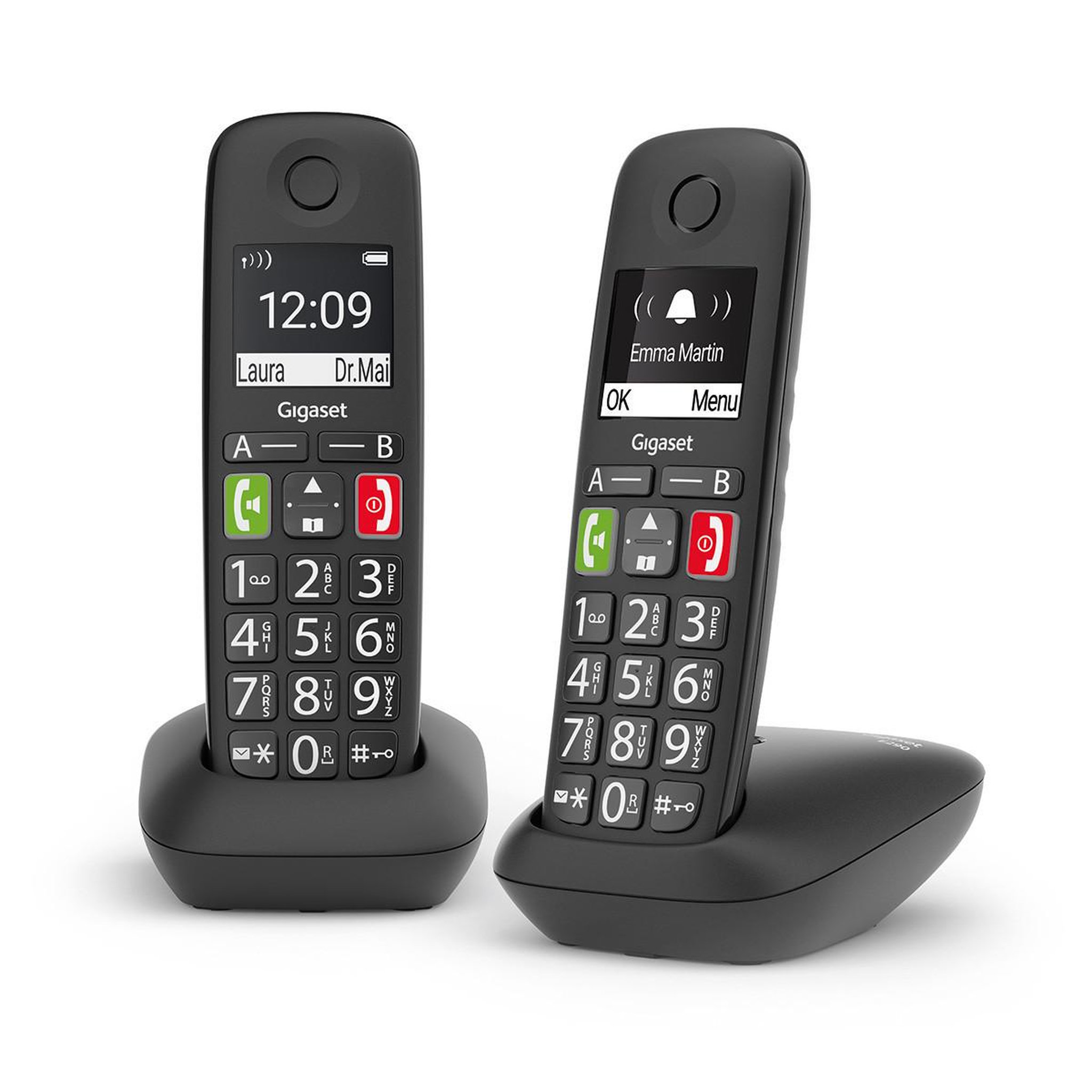 Voir la diapositive 3 : GIGASET Téléphone analogique DECT Gigaset E290 Duo avec identification de l'appelant Noir