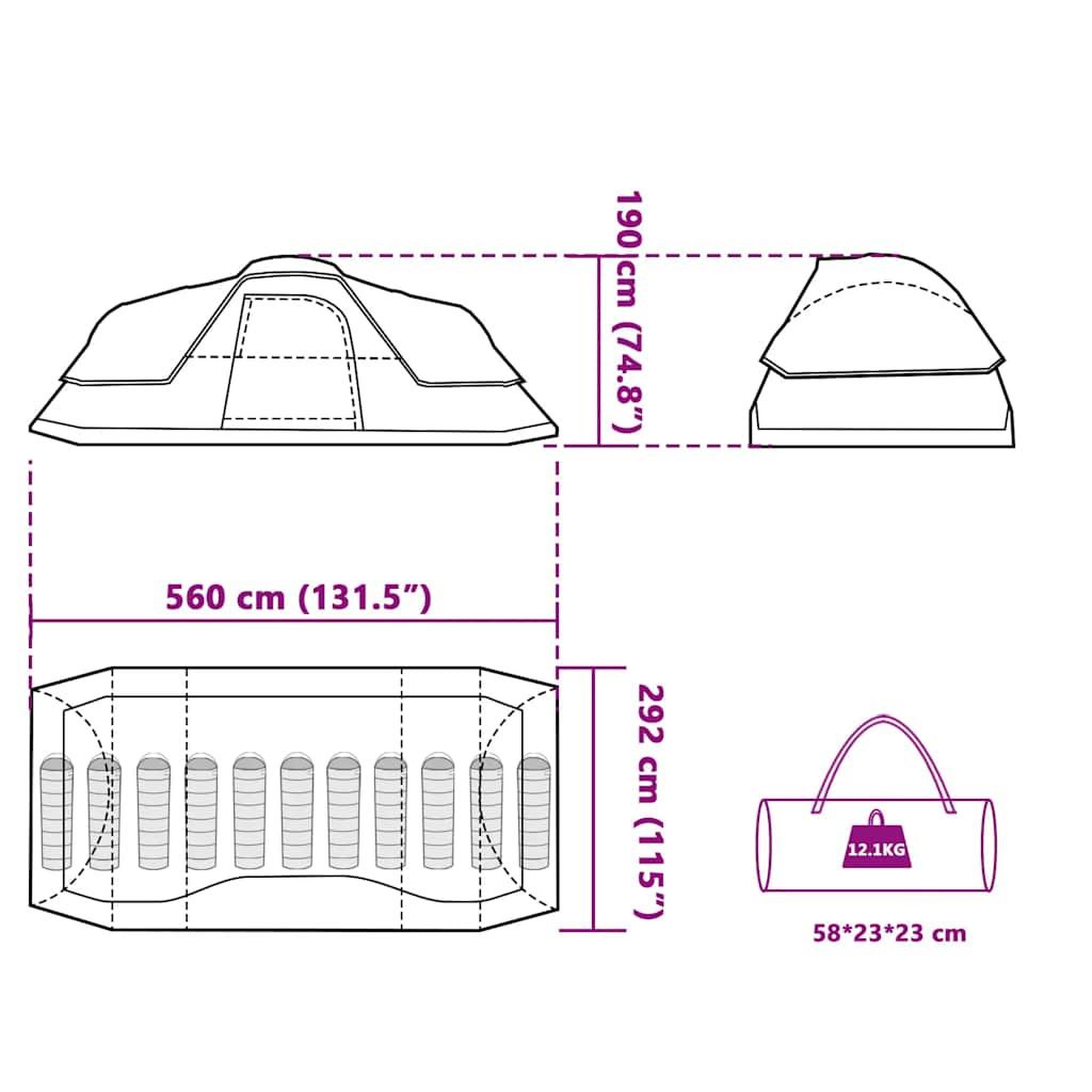 Voir la diapositive 6 : VIDAXL Tente a dome 11 personnes vert impermeable