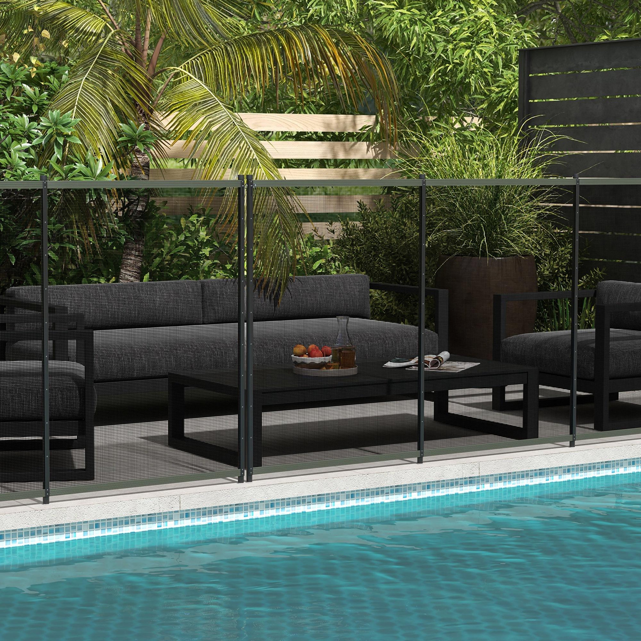 Voir la diapositive 2 : OUTSUNNY Clôture barrière de sécurité pour piscine - lot de 4 panneaux - dim. totales 365L x 126H cm - alu textilène noir