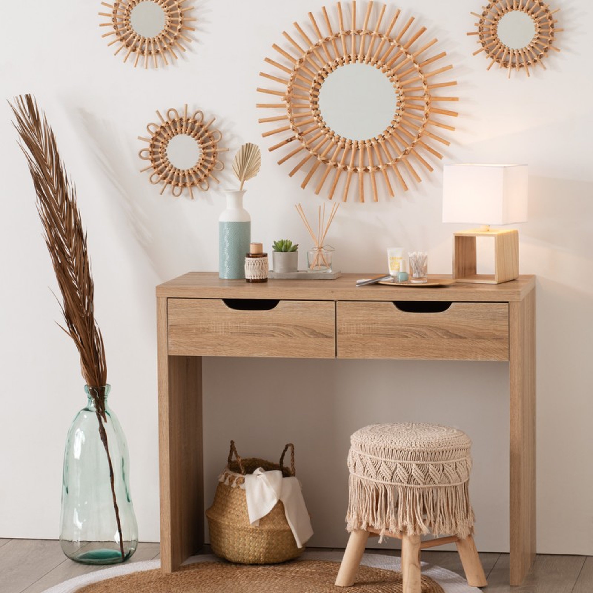 Voir la diapositive 2 : Lampe À Poser En Bois Et Abat-jour Carré H 32 cm 