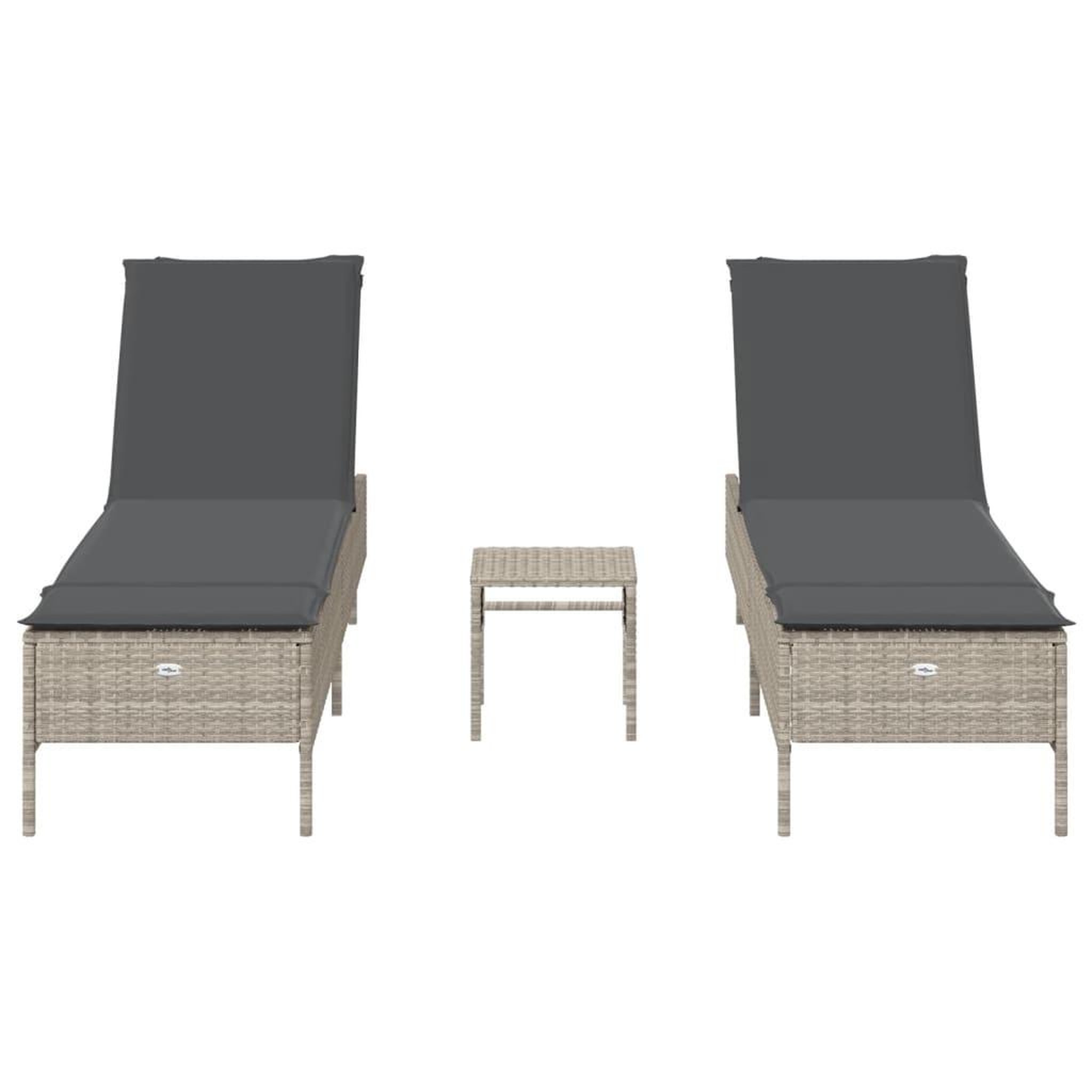 Voir la diapositive 4 : VIDAXL Ensemble de chaises longues avec coussins 3pcs gris clair rotin