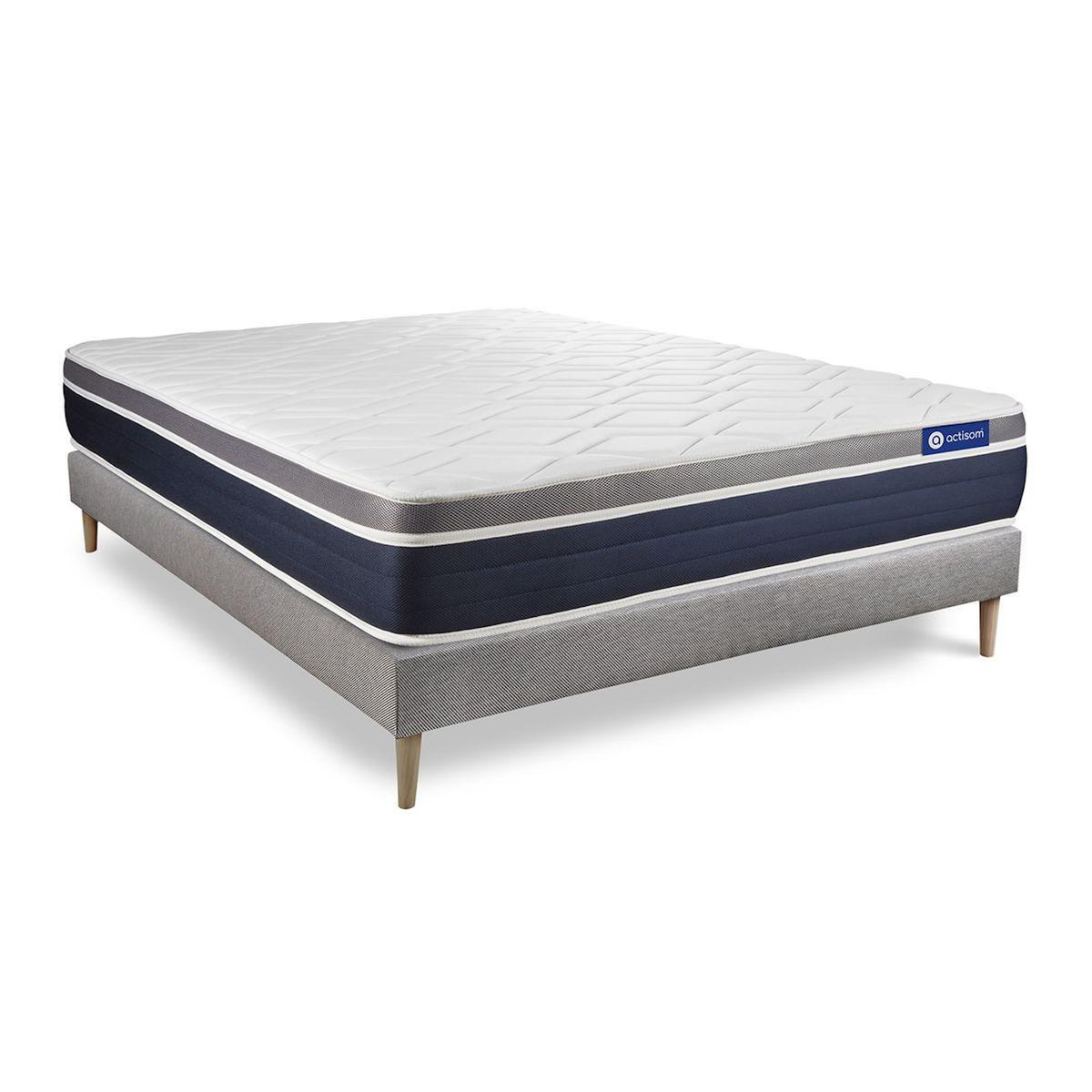 ACTISOM Ensemble ACTIFLEX CONFORT Matelas Ressorts ensachés+mémoire de forme 120x200cm Maxi épaisseur + sommier KIT gris