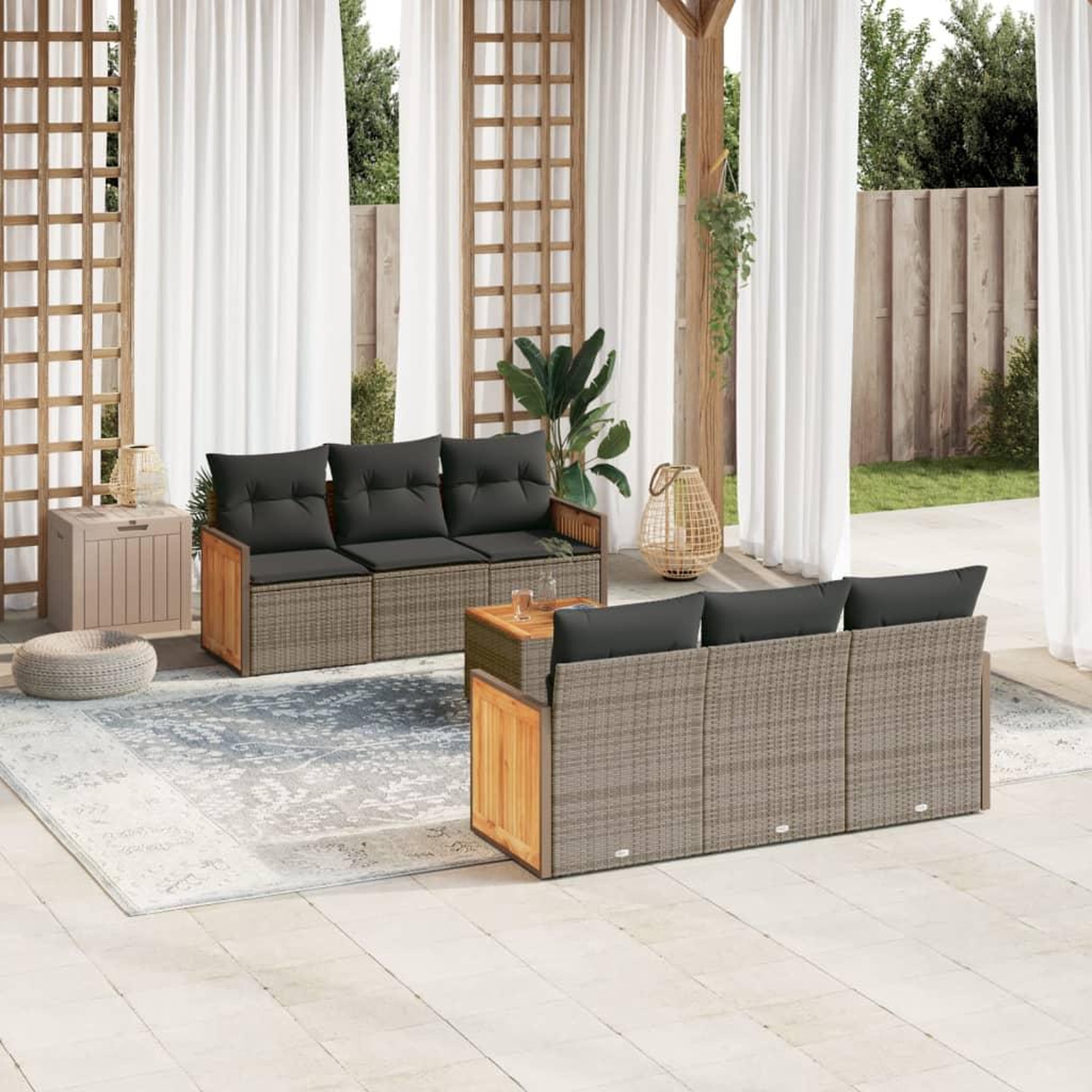 VIDAXL Salon de jardin avec coussins 7 pcs gris resine tressee