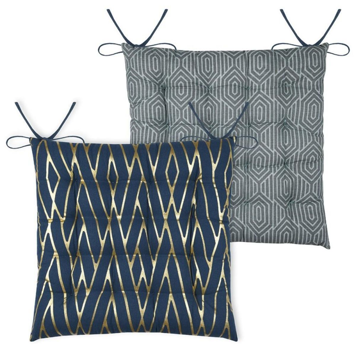 Lovely Casa Lot de 4 galettes de chaise 16 points 38x38 Houston bleu coton