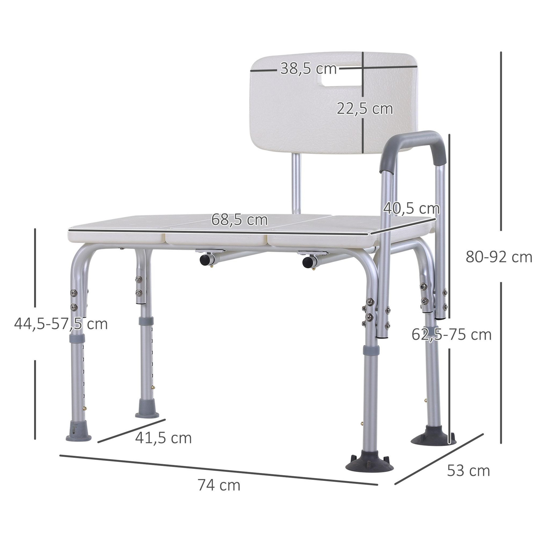 Voir la diapositive 3 : HOMCOM Chaise de douche siège de douche ergonomique hauteur réglable pieds antidérapants charge max. 136 kg alu. Hdpe blanc