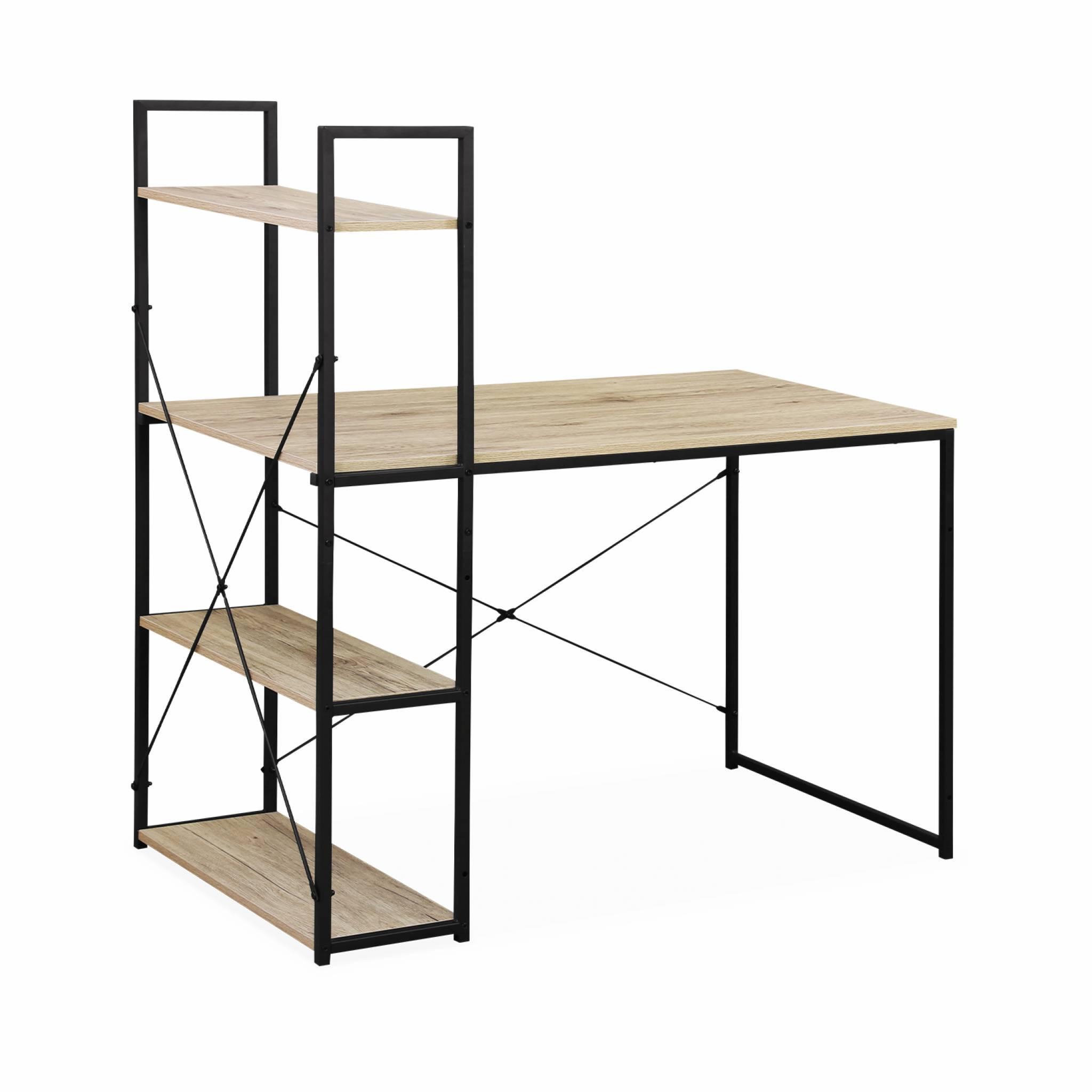 Voir la diapositive 1 : SWEEEK Bureau bibliothèque. Loft. 1 bureau. 3 étagères L 113 cm x l 60 cm x H 120 cm