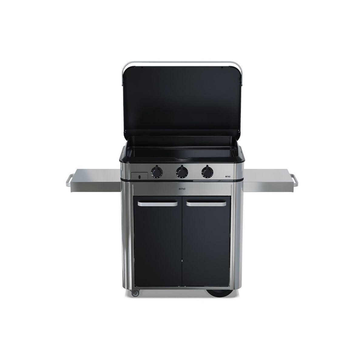 Eno Plancha gaz Combo Enosign 80 Inox et Noir 3 brûleurs sur chariot, 69x40 cm